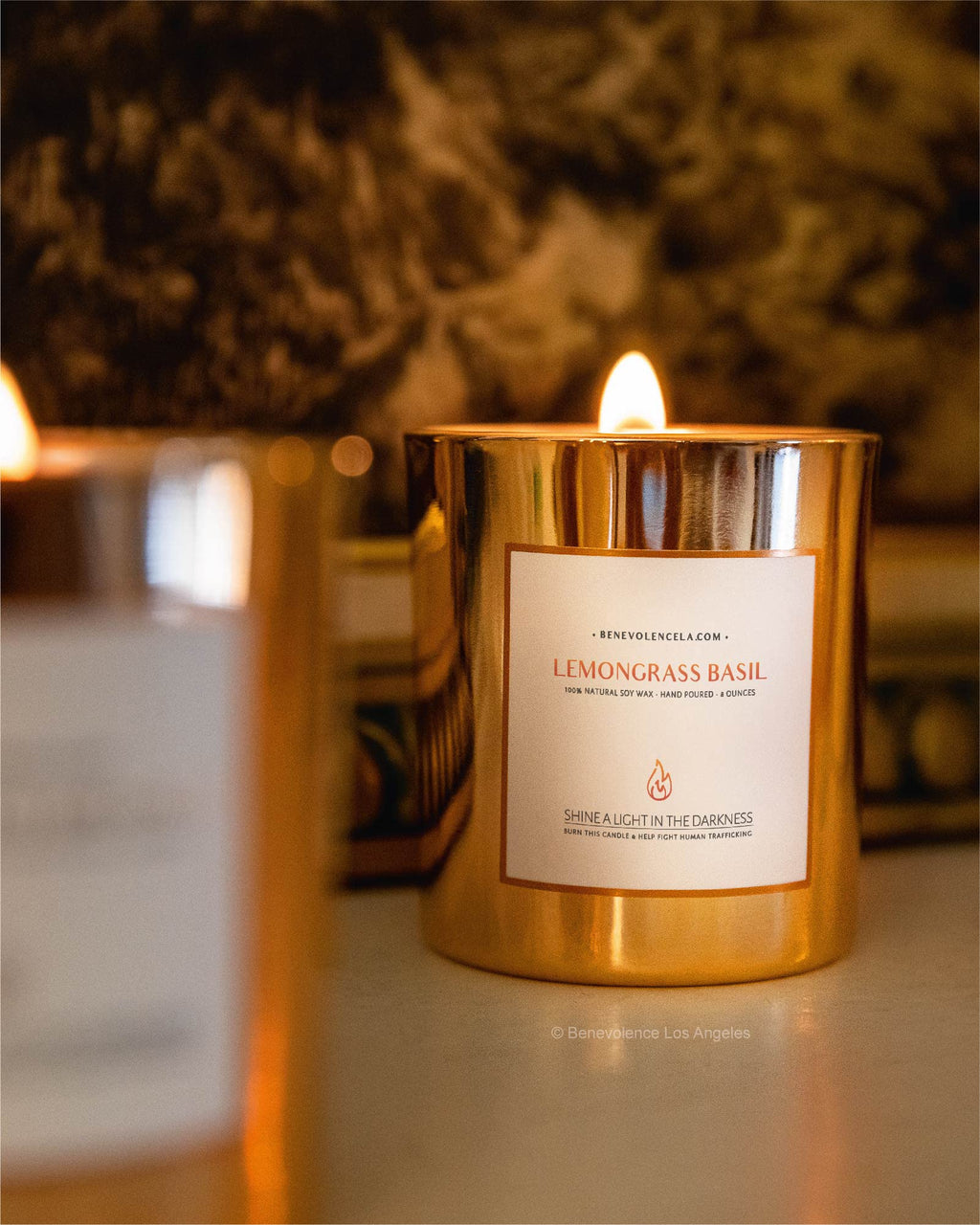 Benevolence LA Lemongrass & Basil Soy Candle - Wood Wick, 8oz | 45 Hour Burn