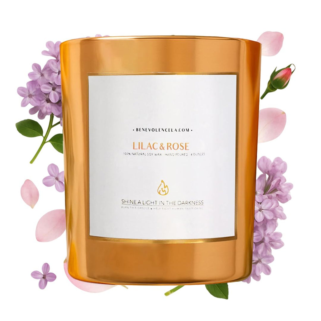 Benevolence LA Lilac & Rose Wood Wick Candle – 8oz Soy Christmas Candle, 45 Hour Burn
