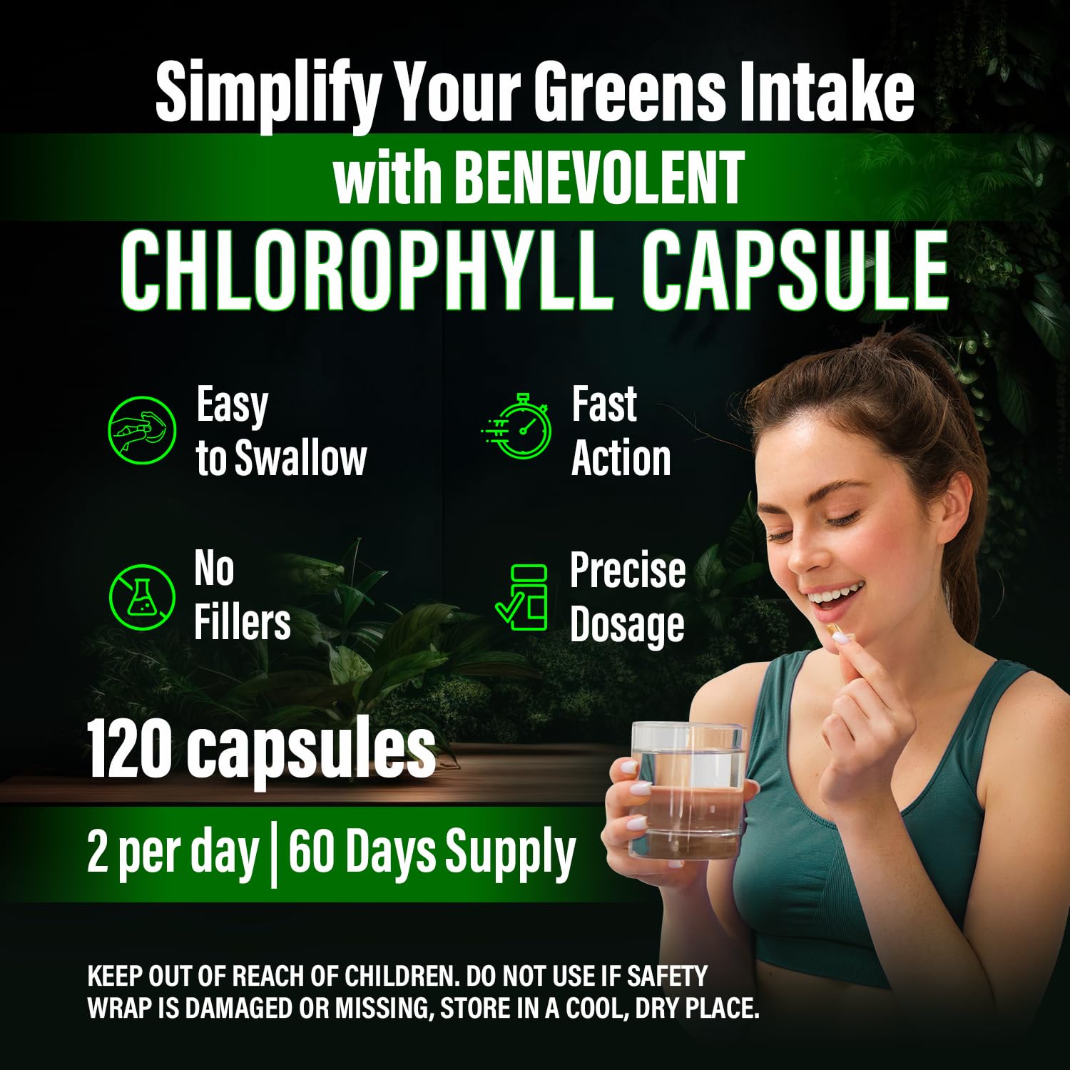 Benevolent Chlorophyll Capsules 350mg – 120 Caps | Natural, 20x Potency