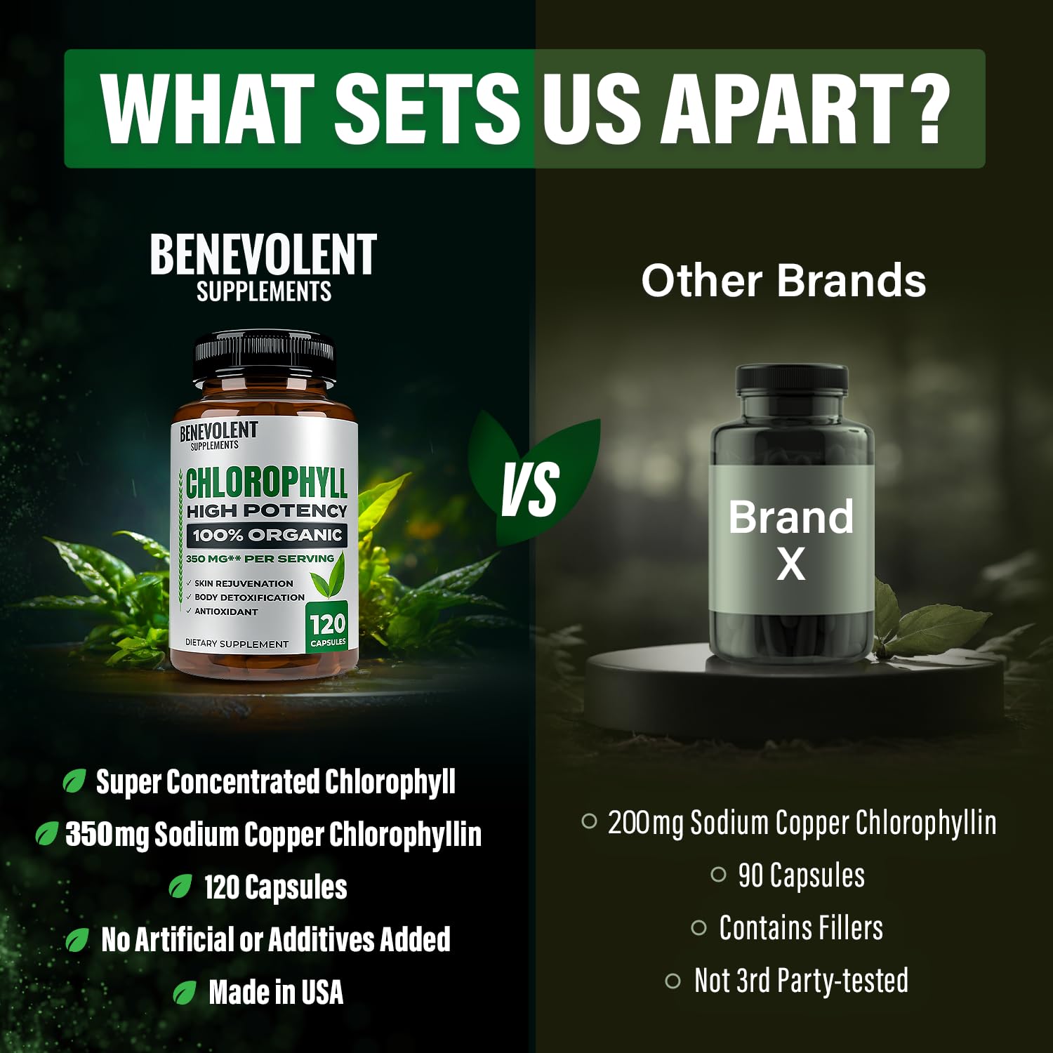 Benevolent Chlorophyll Capsules 350mg – 120 Caps | Natural, 20x Potency