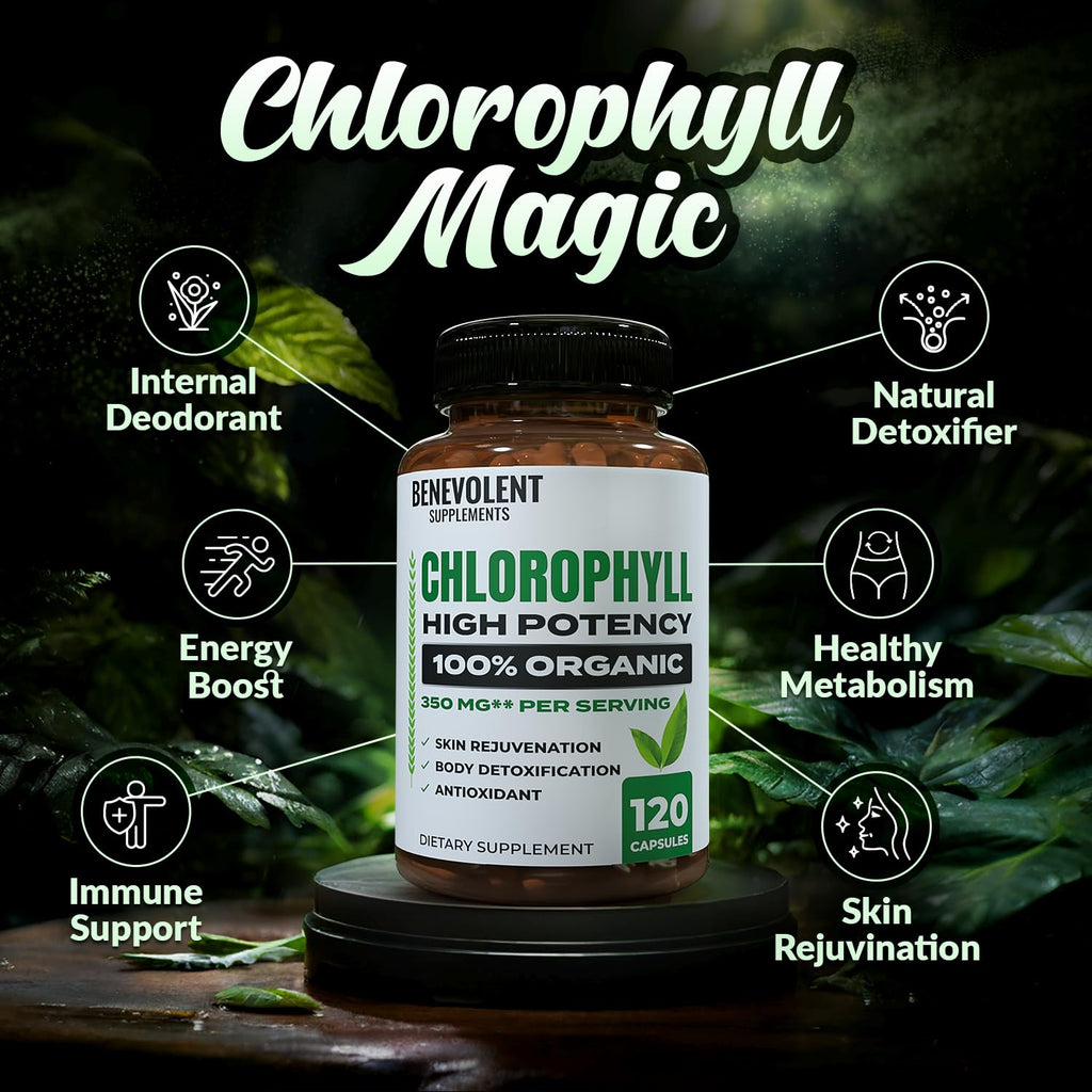 Benevolent Chlorophyll Capsules 350mg – 120 Caps | Natural, 20x Potency