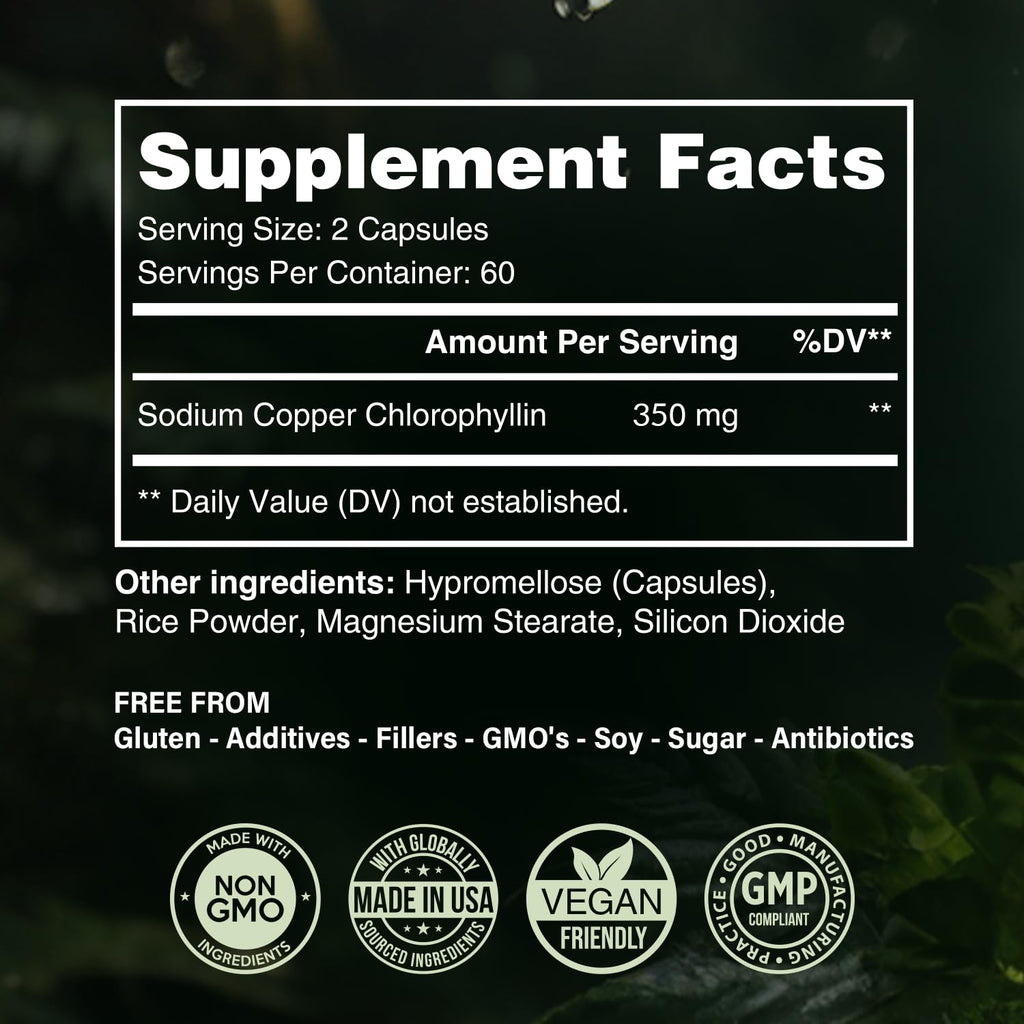 Benevolent Chlorophyll Capsules 350mg – 120 Caps | Natural, 20x Potency