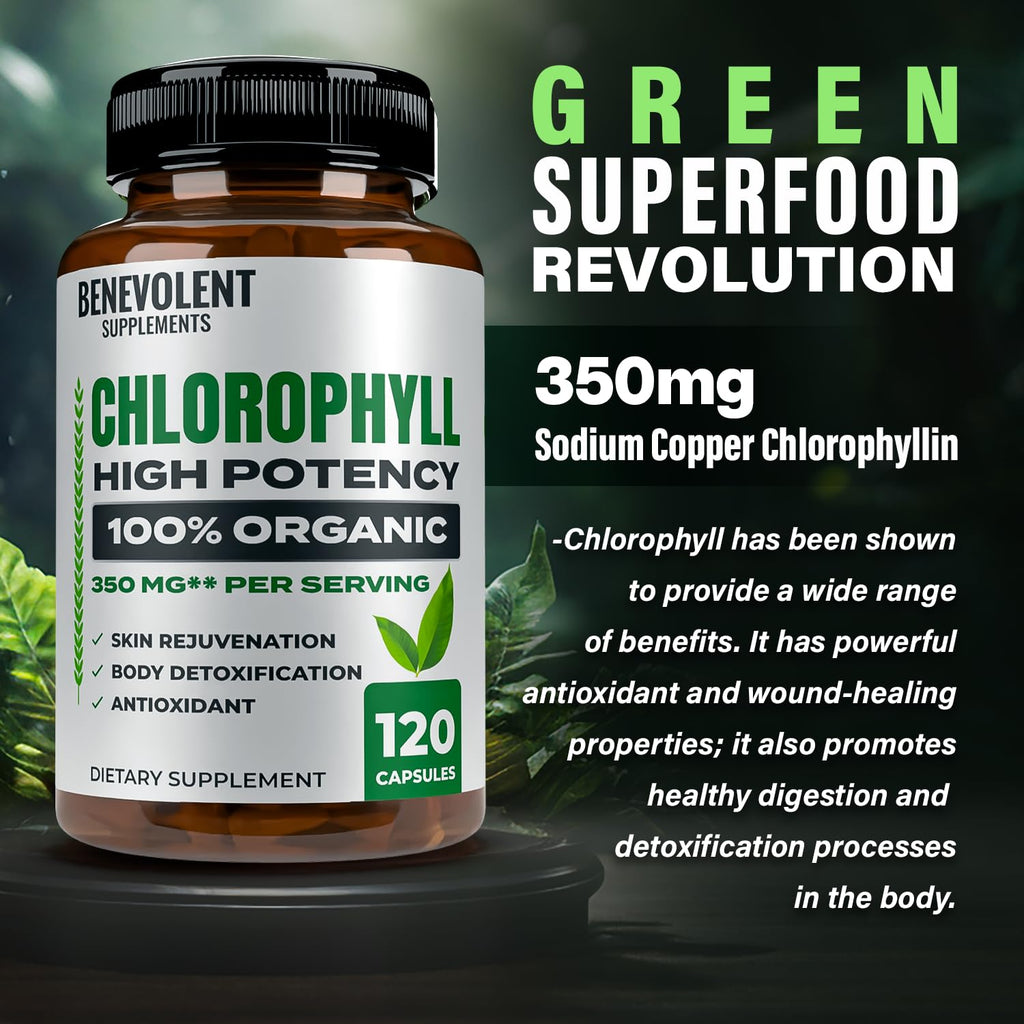 Benevolent Chlorophyll Capsules 350mg – 120 Caps | Natural, 20x Potency