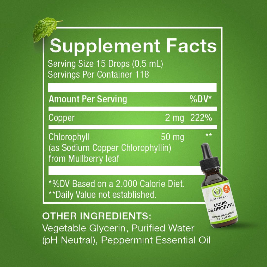 Benevolent Nourishment Chlorophyll Supplement - Mint Drops, 59ml, 4 Month Supply