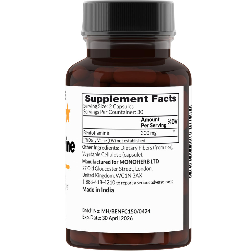 Benfotiamine 300 mg - 60 Veg Capsules | Vitamin B1 Supplement