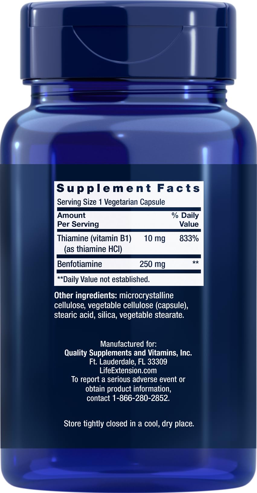Life Extension Mega Benfotiamine 250 mg — 180 Veg Caps | Vitamin B1