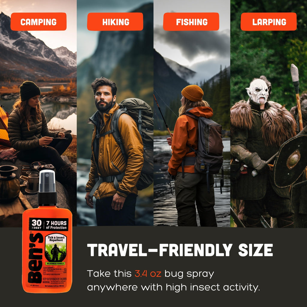 Ben's Tick & Insect Repellent - Travel-Size 30% DEET Bug Spray - 7 Hours Protection - Fragrance-Free - 3.4 oz (4 Pack)