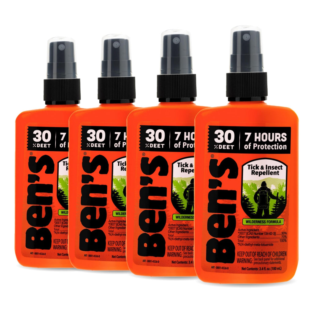 Ben's Tick & Insect Repellent - Travel-Size 30% DEET Bug Spray - 7 Hours Protection - Fragrance-Free - 3.4 oz (4 Pack)