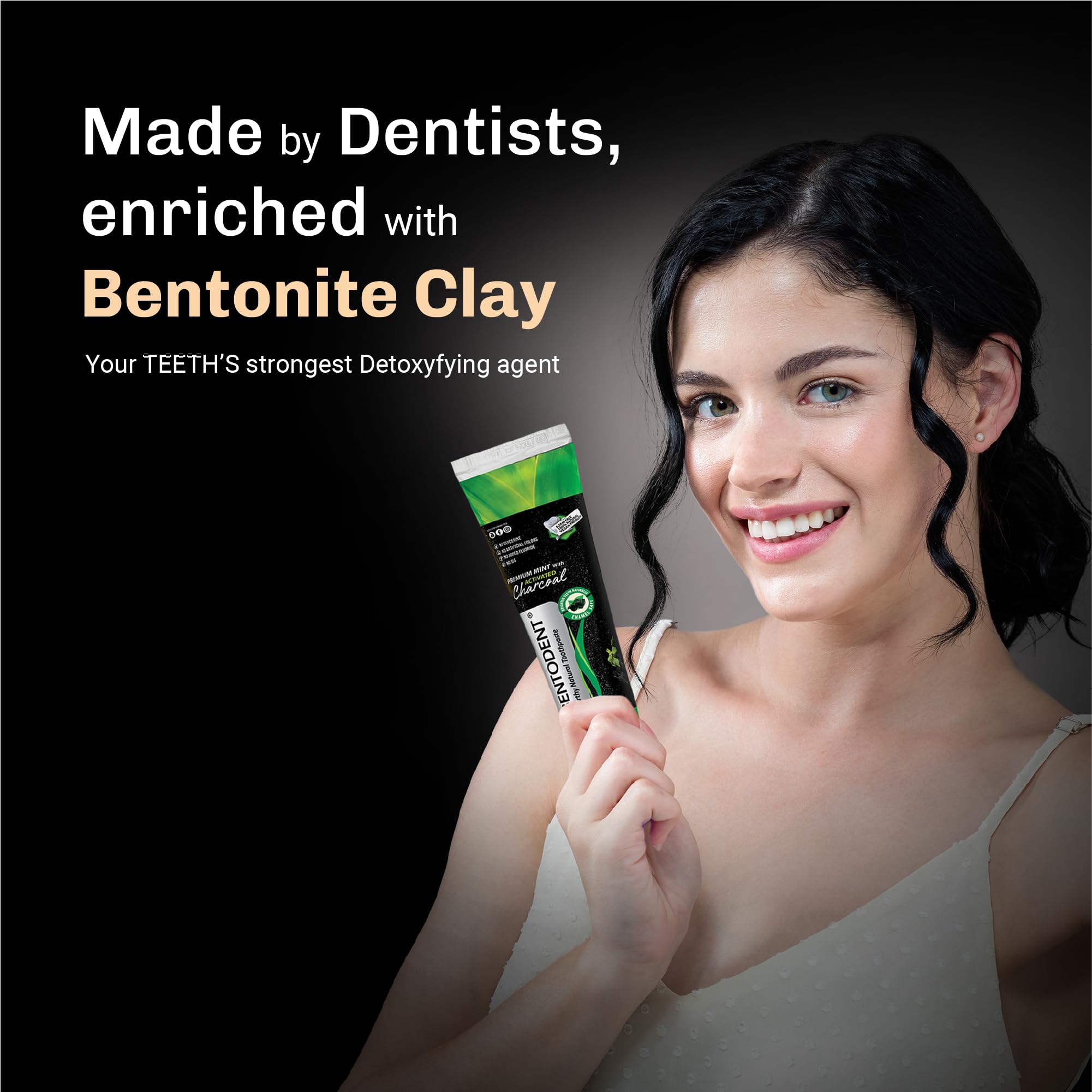 Bentodent Fluoride-Free Charcoal Toothpaste with Bentonite Clay | Natural Vegan Whitening