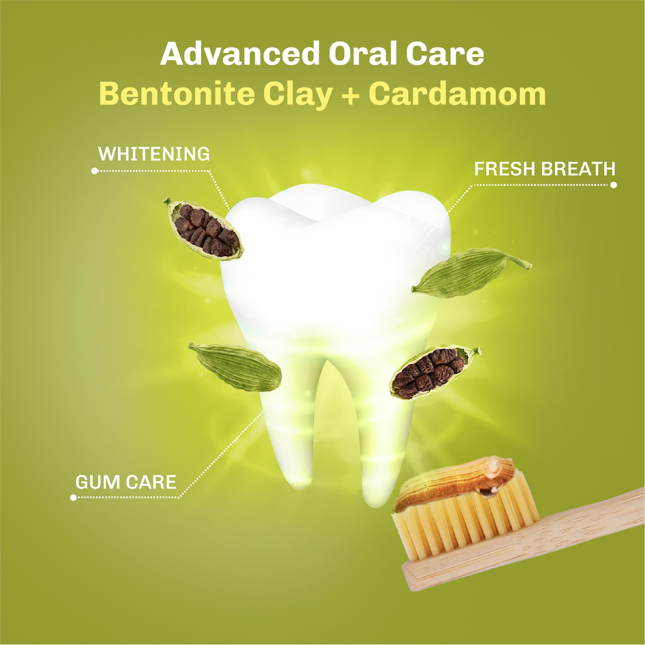BENTODENT Fluoride-Free Remineralizing Calcium Bentonite Clay Toothpaste – Cardamom, Mint-Free, 3.52 oz