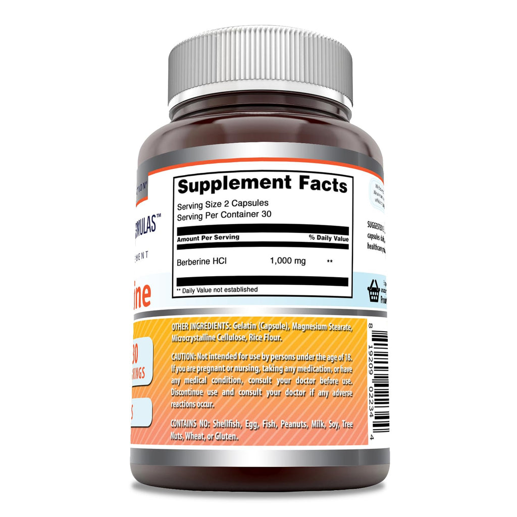 Amazing Formulas Berberine 1000mg Per Serving 60 Capsules Supplement | Non GMO | Gluten Free | Made in USA