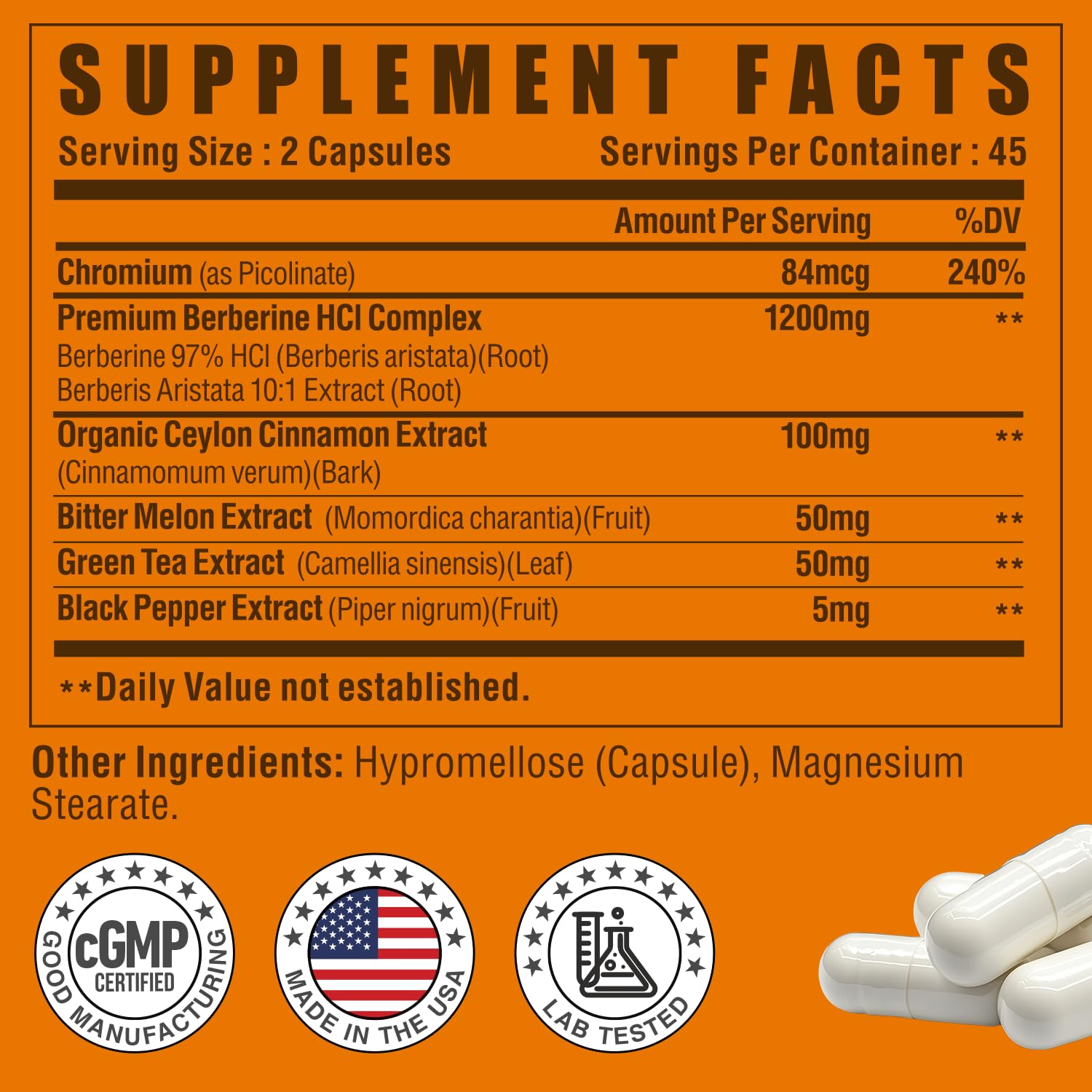 Berberine 1200mg Complex – Berberine HCl with Cinnamon, Bitter Melon & Green Tea (90 Capsules) – Gluten Free & Non-GMO