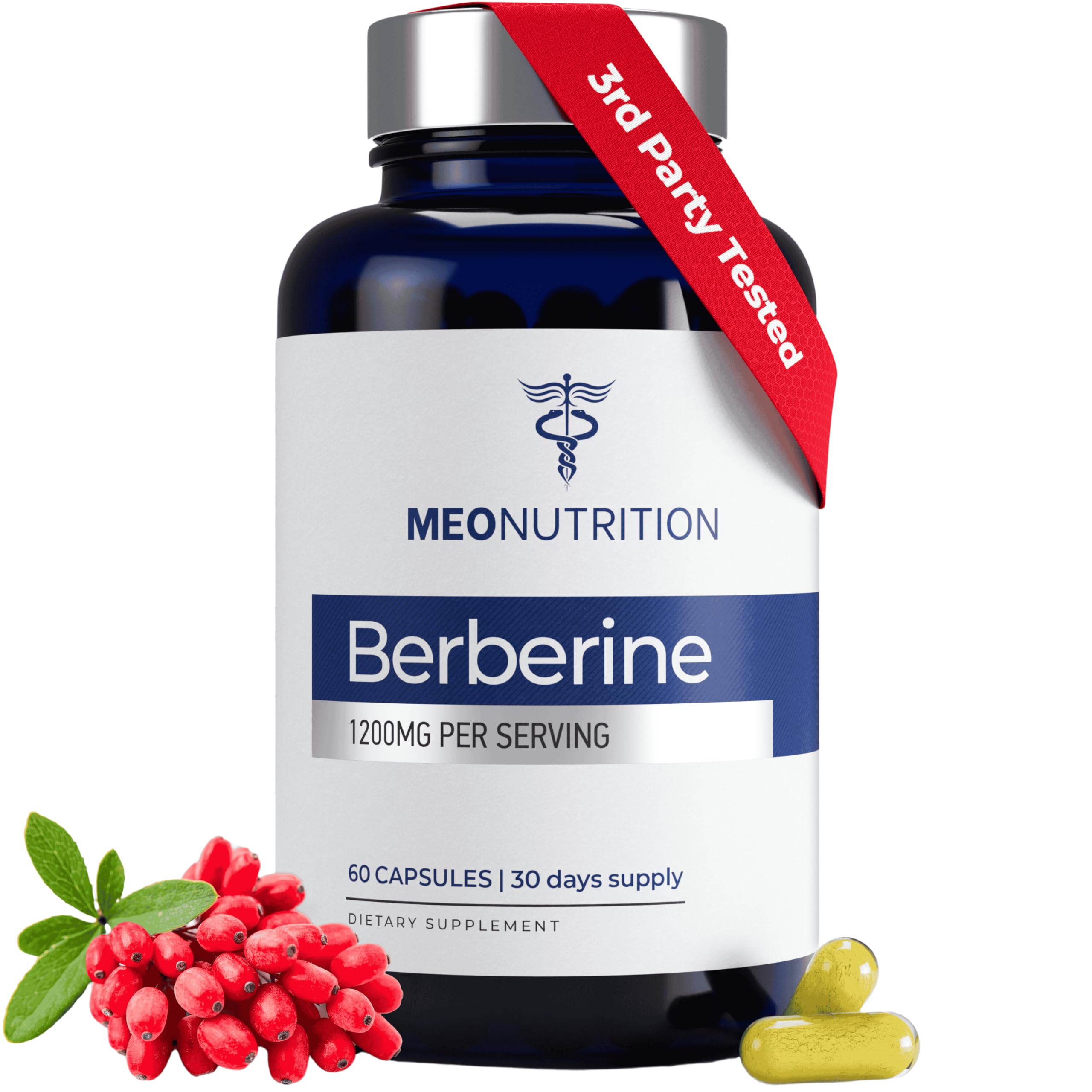 Meo Nutrition Berberine Supplement 1200mg HCI - 60 Capsules | Third-Party Lab Tested, Non-GMO, GMP Certified