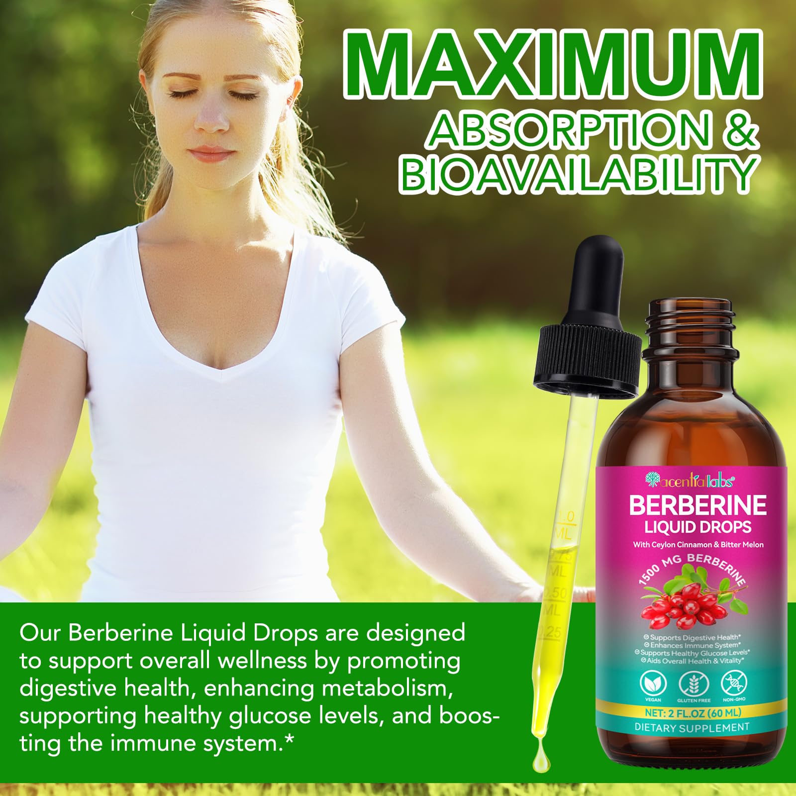 Berberine Liquid Drops 60ml with Ceylon Cinnamon – Immune & Digestive Support