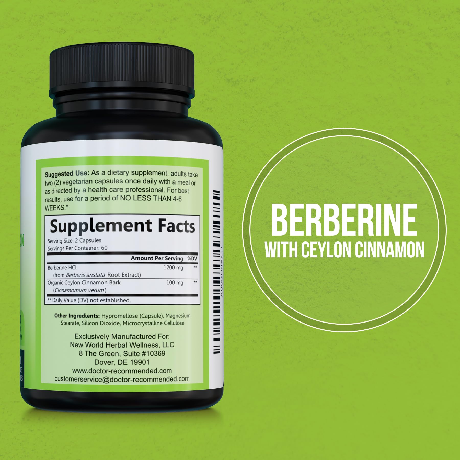 Berberine with Ceylon Cinnamon - 1200mg Berberine + 100mg Organic Cinnamon | 120 Veggie Capsules | 60-Day Supply (Pack of 2) | Doctor Recommended Supplements