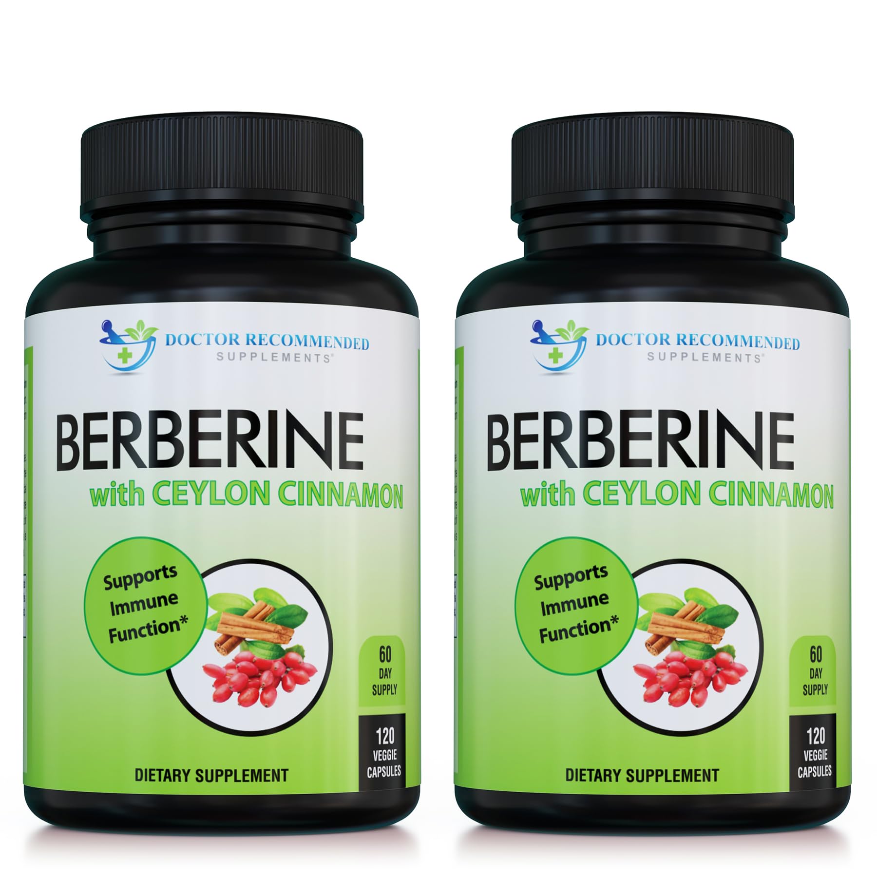 Berberine with Ceylon Cinnamon - 1200mg Berberine + 100mg Organic Cinnamon | 120 Veggie Capsules | 60-Day Supply (Pack of 2) | Doctor Recommended Supplements