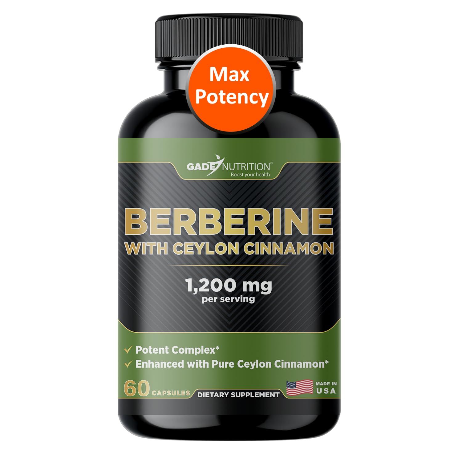 Gade Nutrition Berberine with Ceylon Cinnamon | Berberine HCl 1200 mg | USA Made