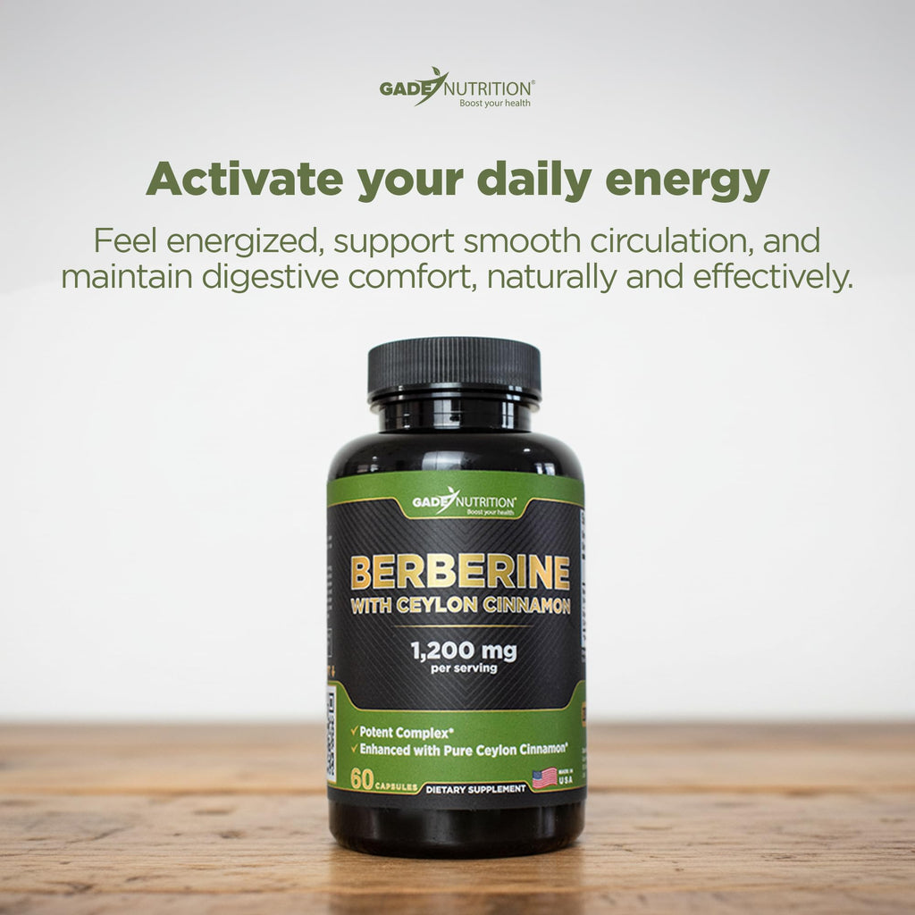 Gade Nutrition Berberine with Ceylon Cinnamon | Berberine HCl 1200 mg | USA Made