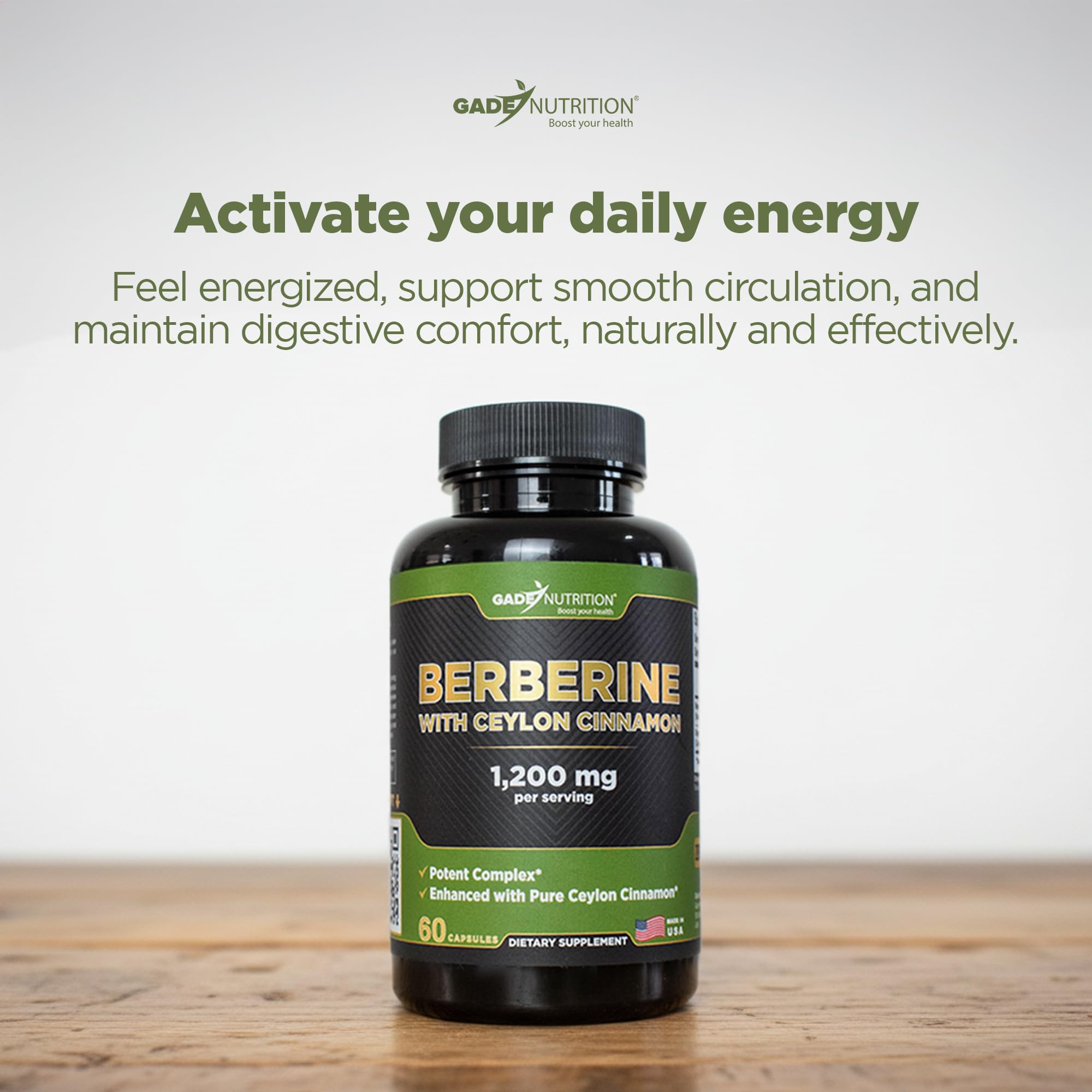 Gade Nutrition Berberine with Ceylon Cinnamon | Berberine HCl 1200 mg | USA Made