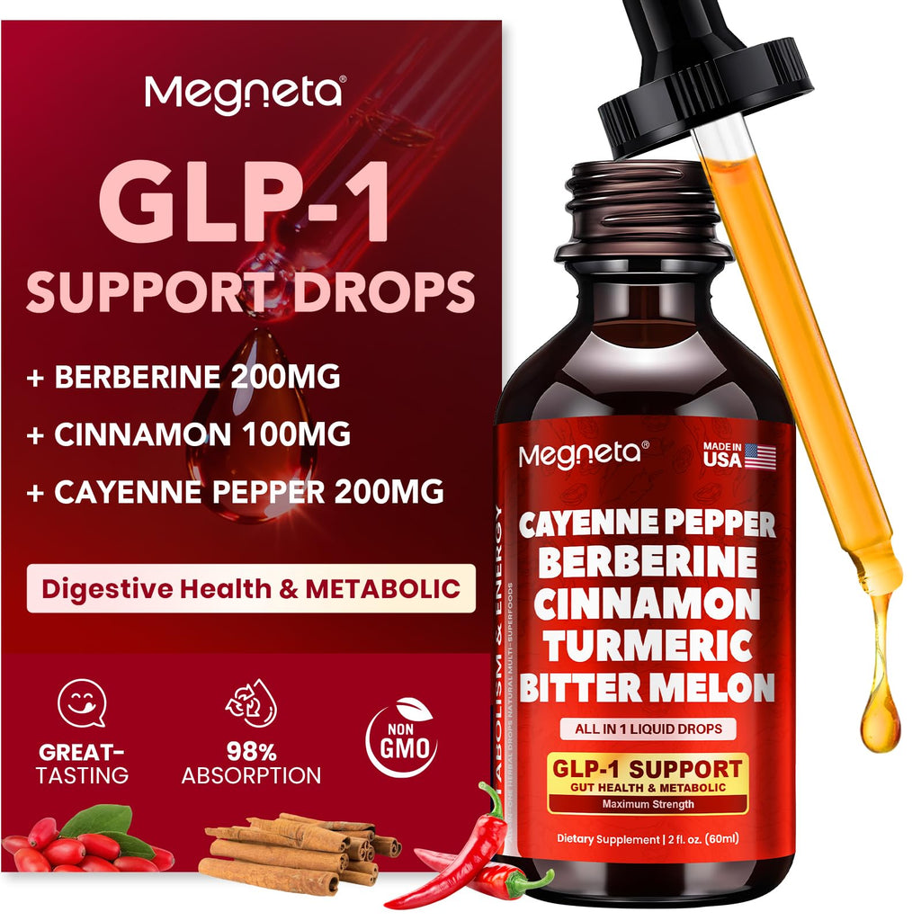 Berberine with Ceylon Cinnamon & Cayenne Pepper Liquid Drops – Digestive & Immune Support, GLP-1 Boost, 2 oz