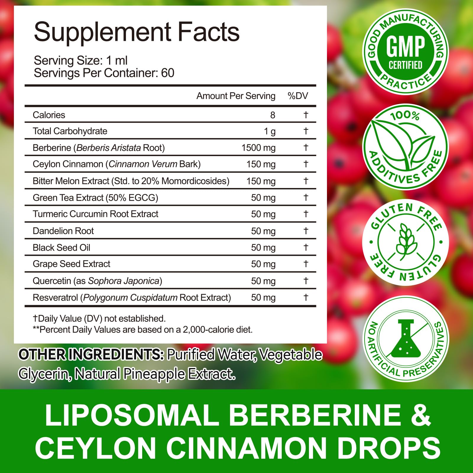 Berberine Liquid Drops 60ml with Ceylon Cinnamon – Immune & Digestive Support