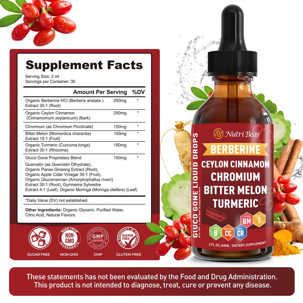 Berberine with Ceylon Cinnamon Liquid Drops – Immune & Digestive Support (2 fl oz)