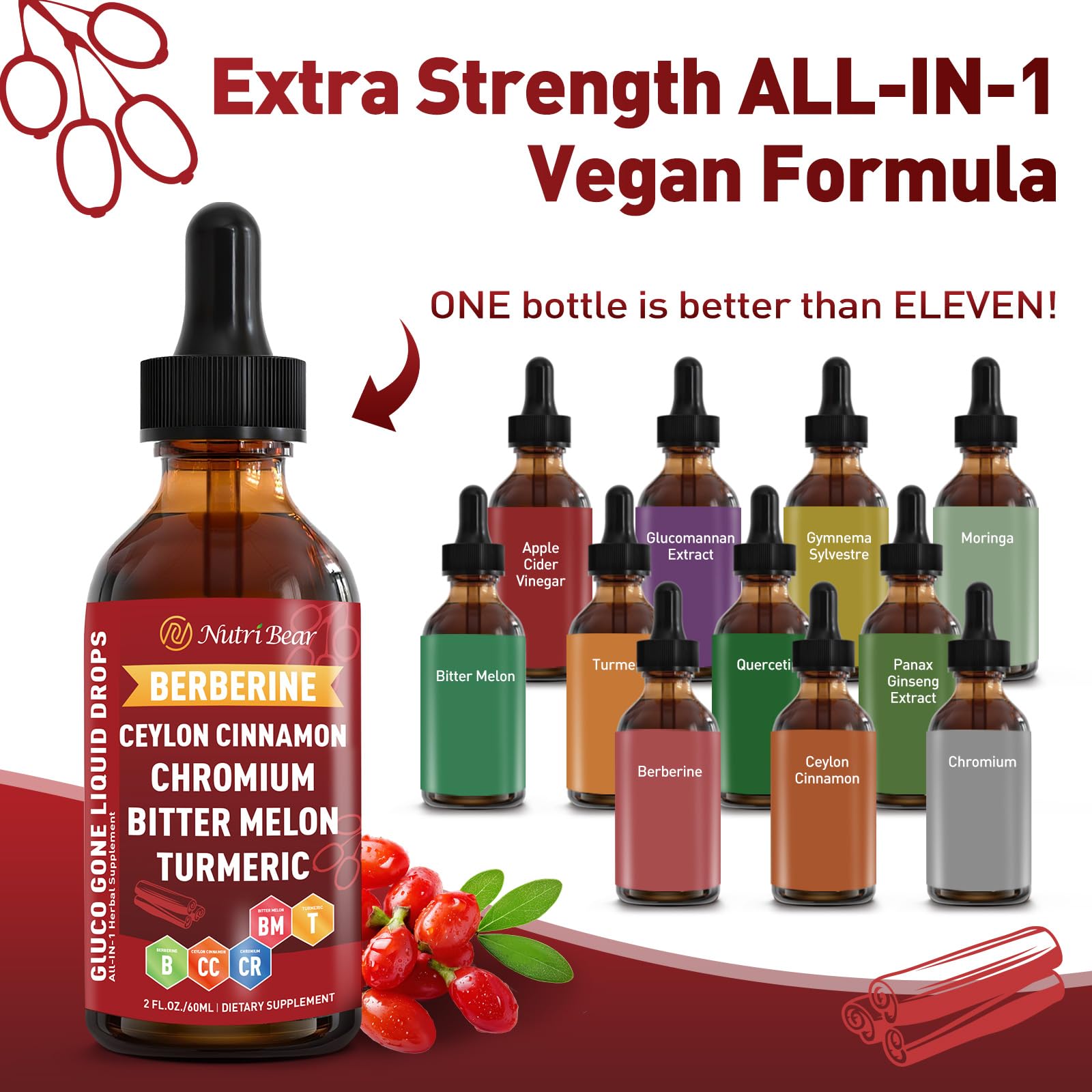 Berberine with Ceylon Cinnamon Liquid Drops – Immune & Digestive Support (2 fl oz)