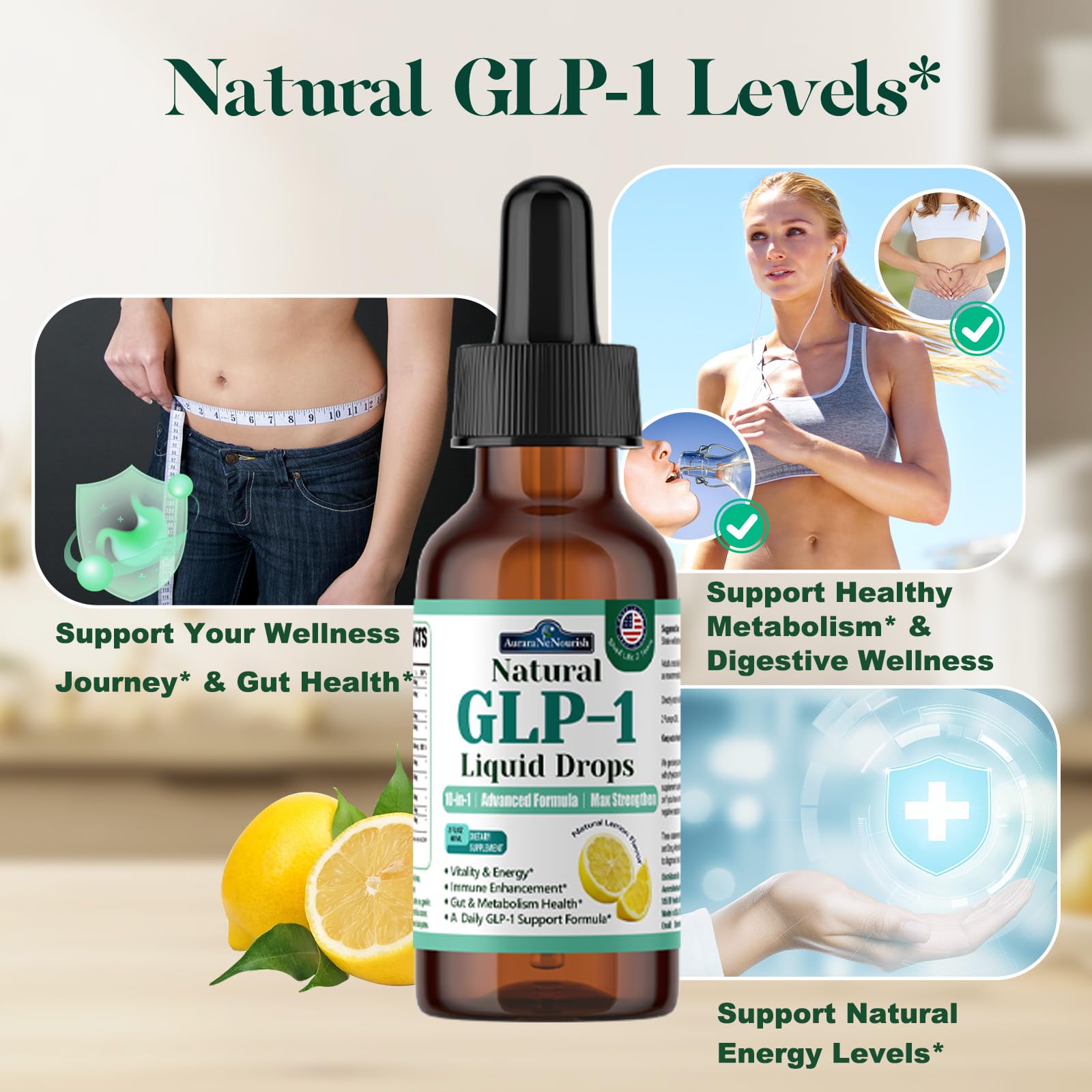 2 Pack GLP-1 Supplement Liquid Drops, 10-in-1 Formula with Berberine, Ceylon Cinnamon, Prebiotic Fiber & Green Tea Extract | Supports Healthy Metabolism, Digestive & Gut Health丨Vegan, Non-GMO
