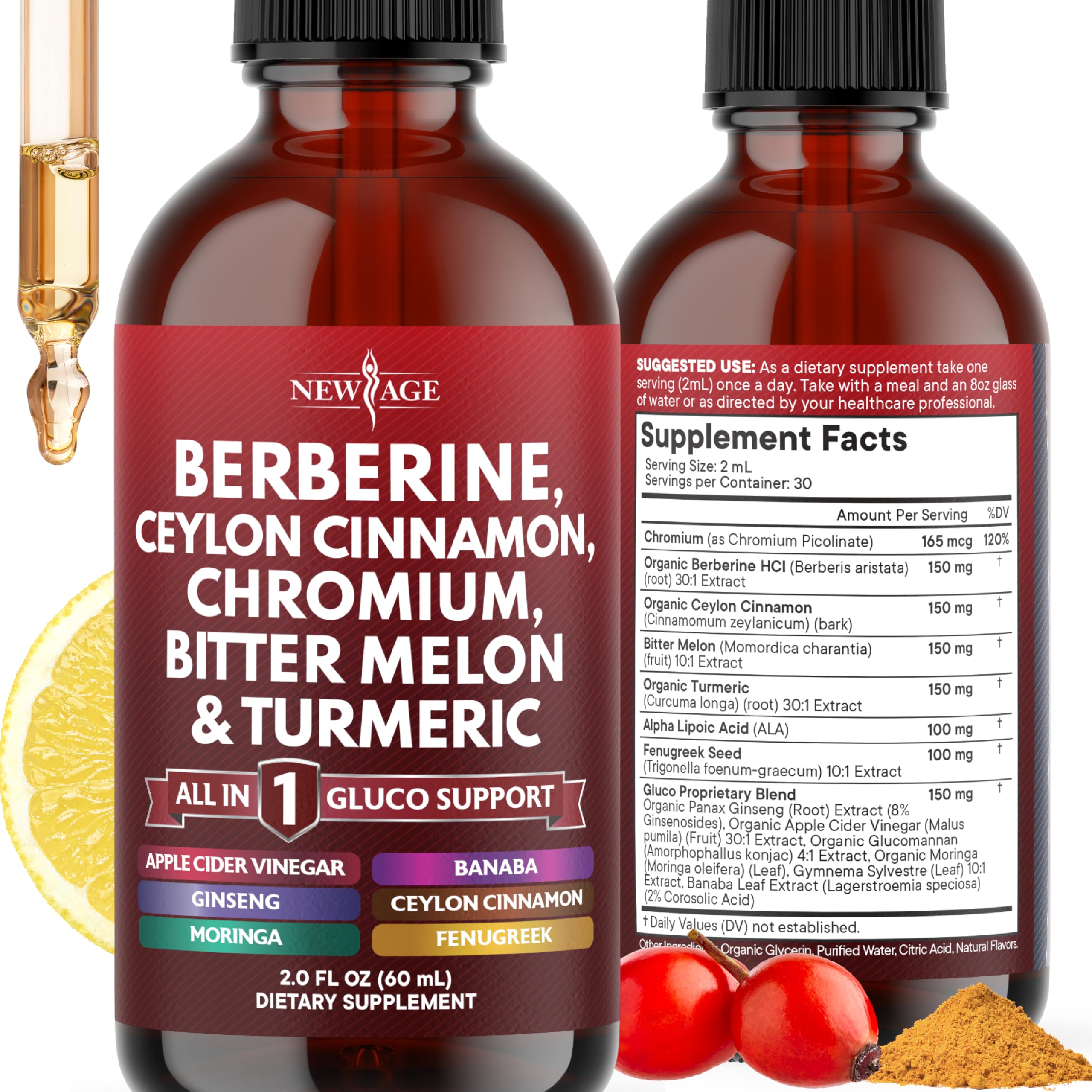 Berberine with Ceylon Cinnamon Liquid Drops – Immune Support Formula (2 oz)