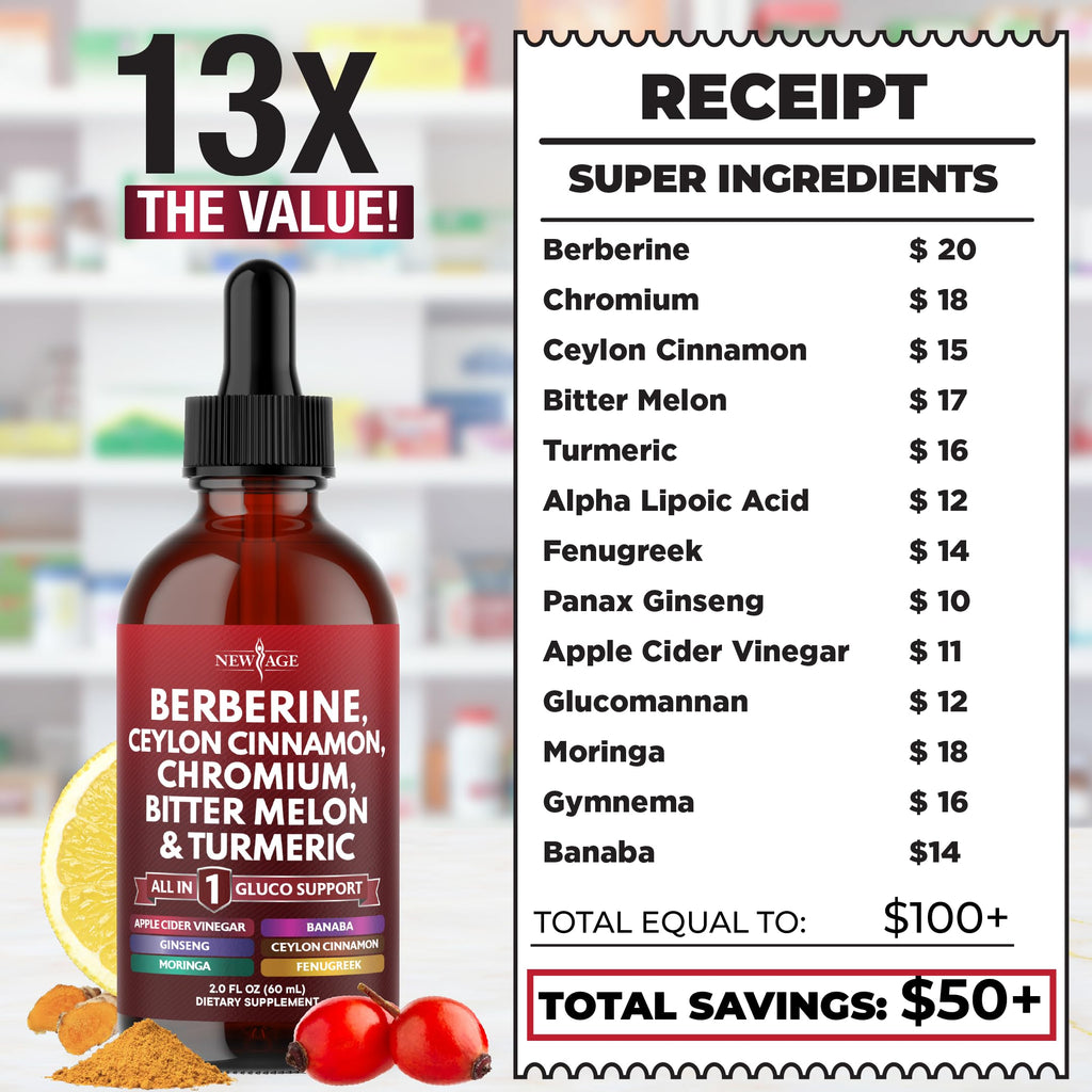 Berberine with Ceylon Cinnamon Liquid Drops – Immune Support & Metabolism 8 oz