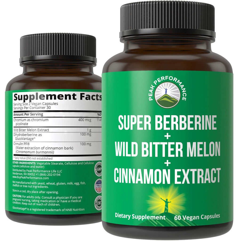 Ultra High Strength 4-in-1 Berberine: GlucoVantage, Bitter Melon, Cinnamon & Chromium (Vegan)