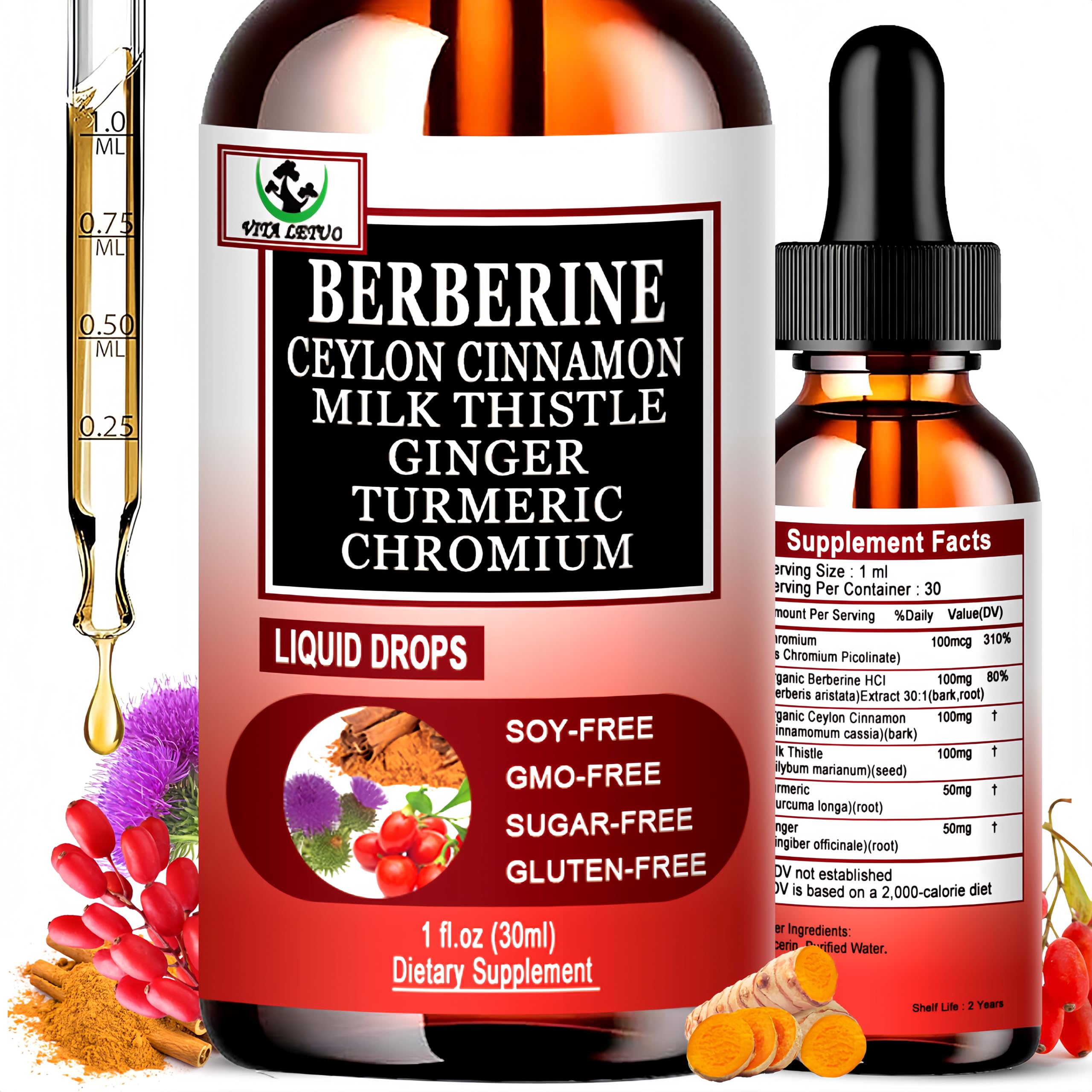 Berberine Drops - 6-in-1 High-Absorption Liquid Berberine (30 Servings)