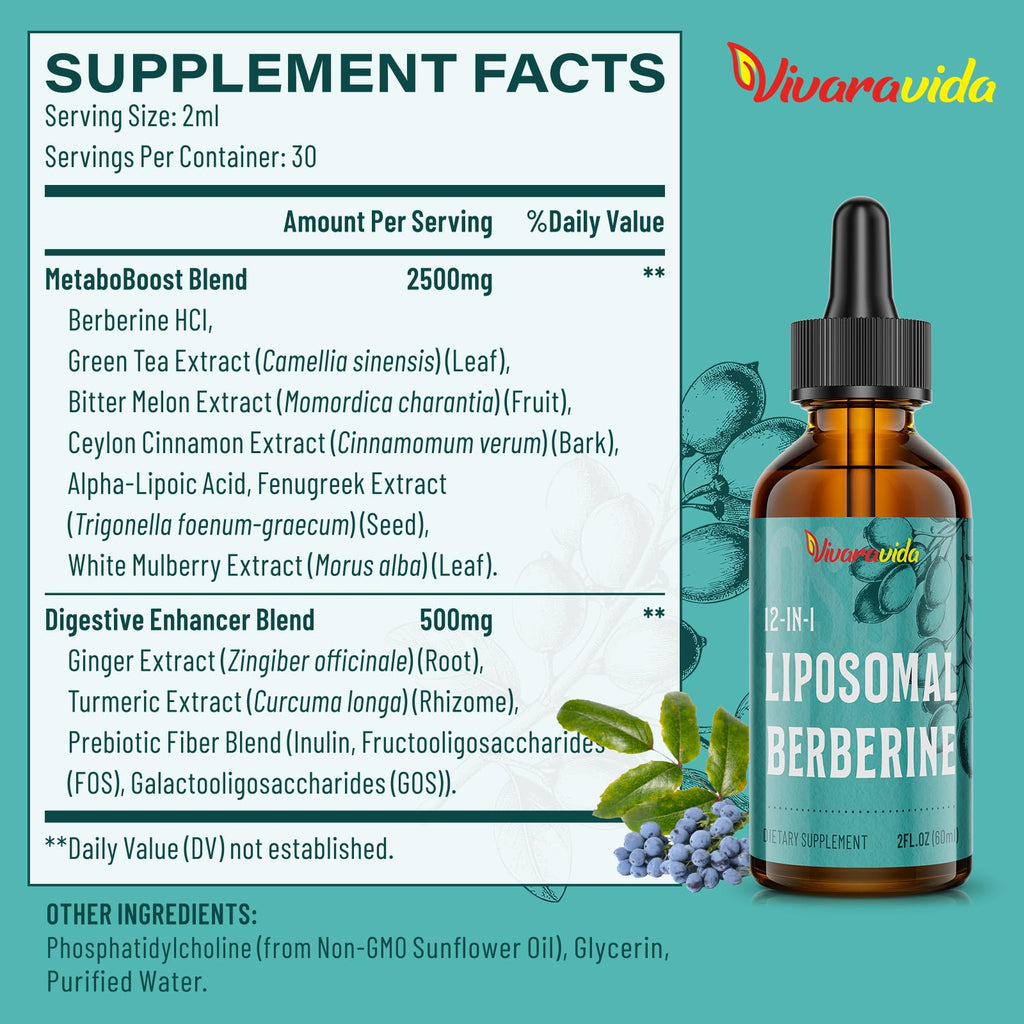 Berberine HCl Supplement 3000 mg | Liposomal Berberine HCl Liquid 2 oz – AMPK Activator