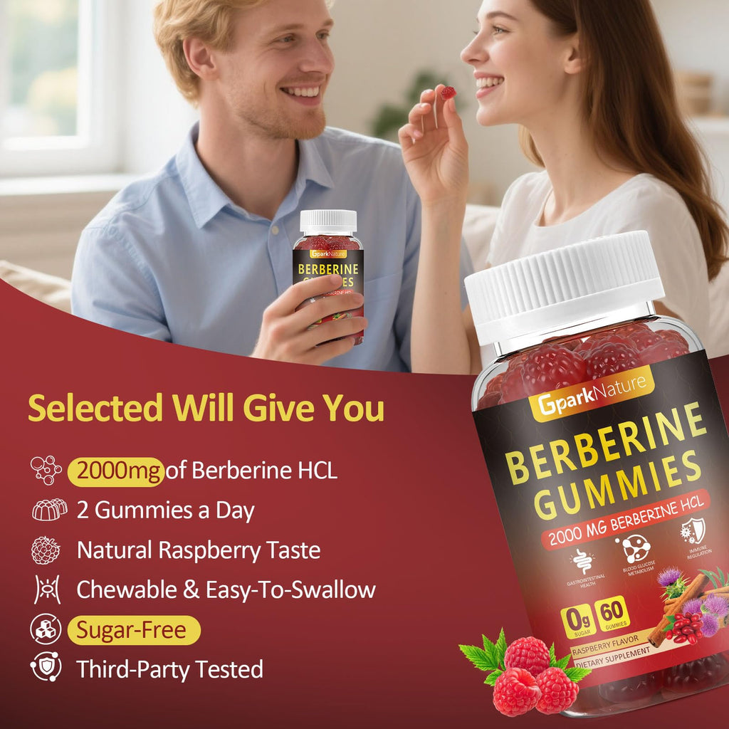 Berberine Gummies 2000 mg – Sugar Free, Vegan Raspberry (2 Pack, 120 Count)