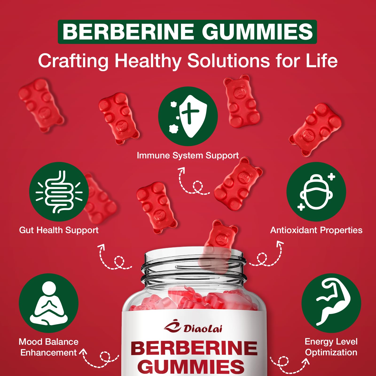Berberine Gummies 2000mg HCL – Vegan, Non-GMO, Gluten-Free | Raspberry 120 Count