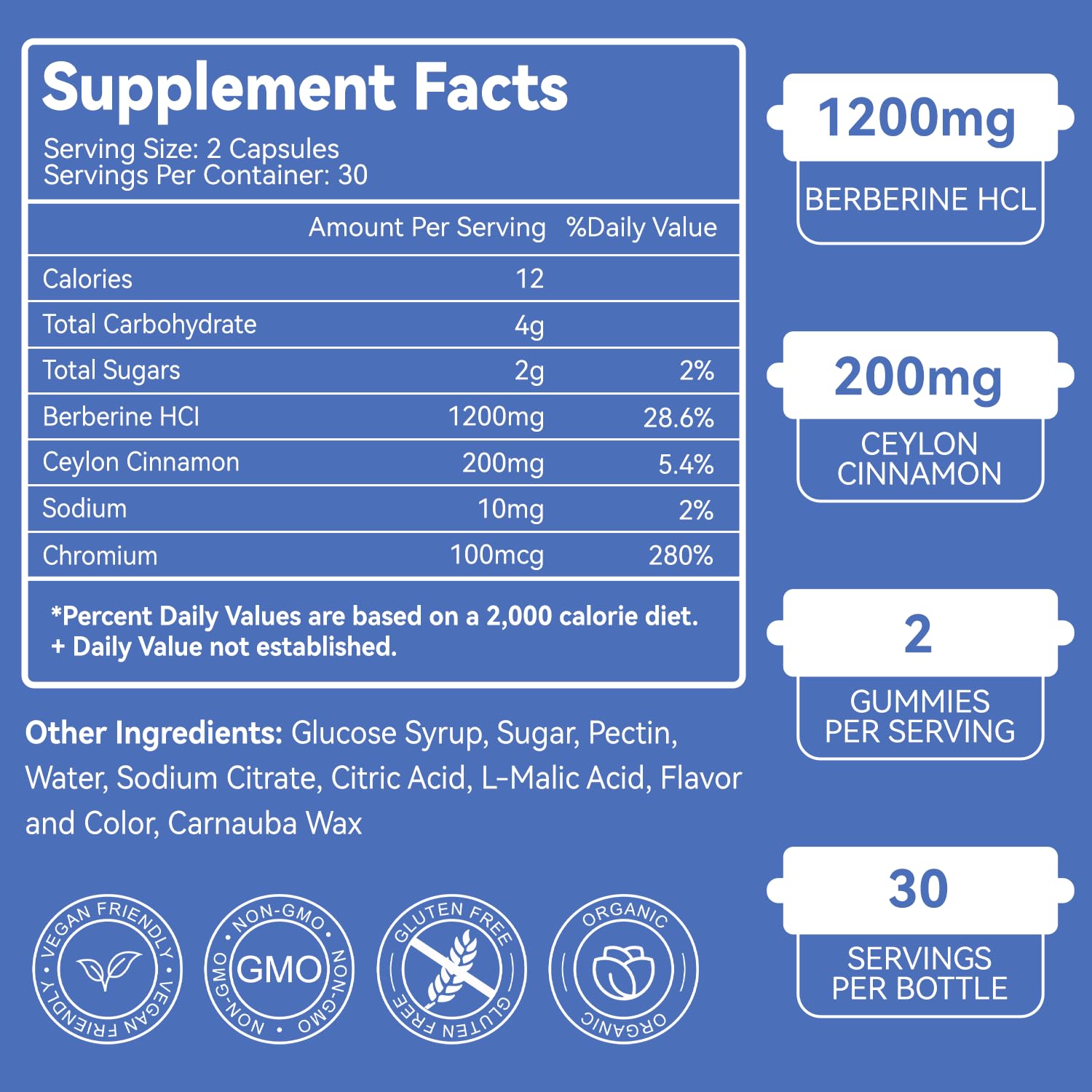 Berberine Gummies with Ceylon Cinnamon – 1200mg Berberine HCI, Metabolism & Energy Support, Vegan, Non-GMO, Gelatin-Free, 60 Count