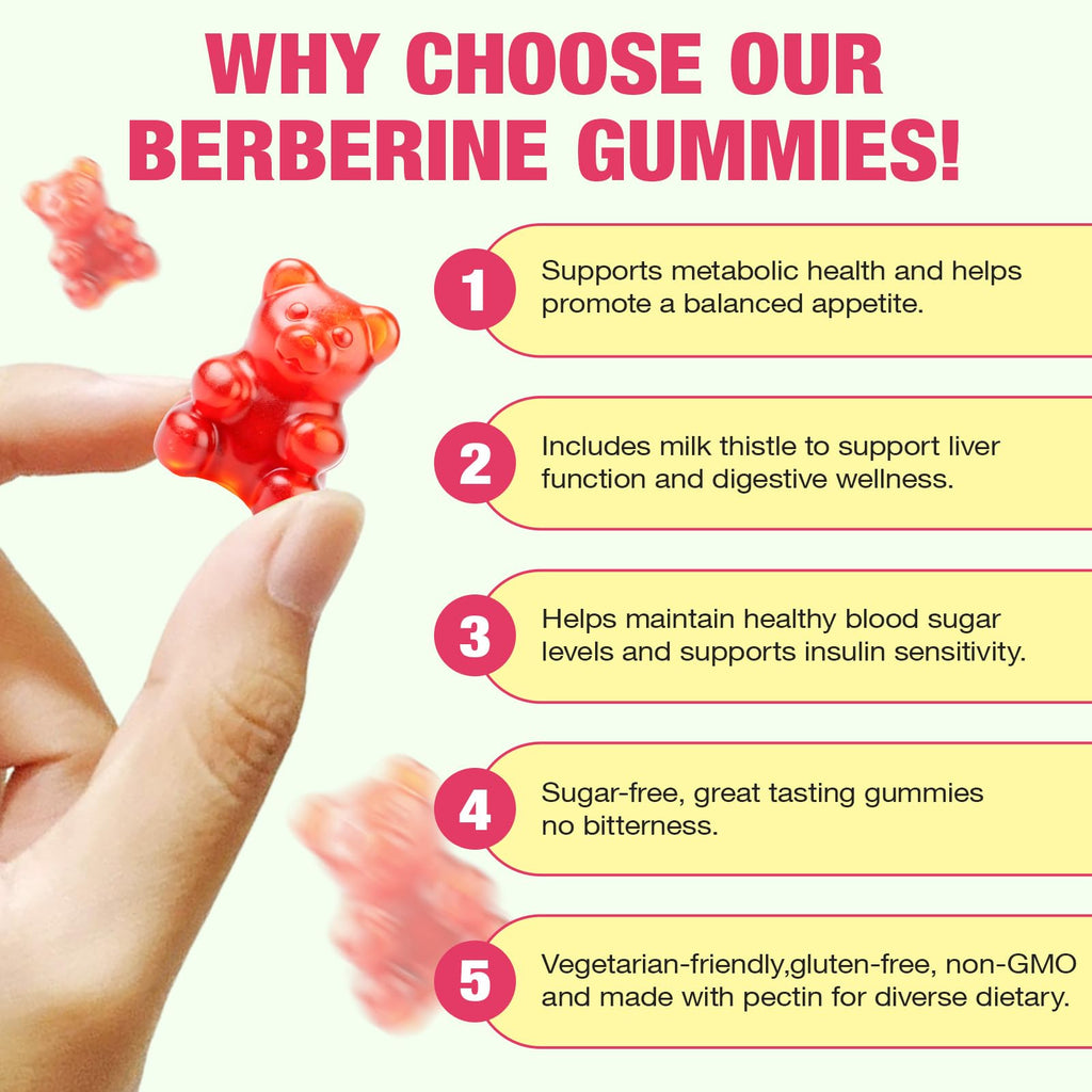 CSDLQNF Berberine Gummies with Cinnamon & Milk Thistle – Sugar-Free Watermelon (60 Count)