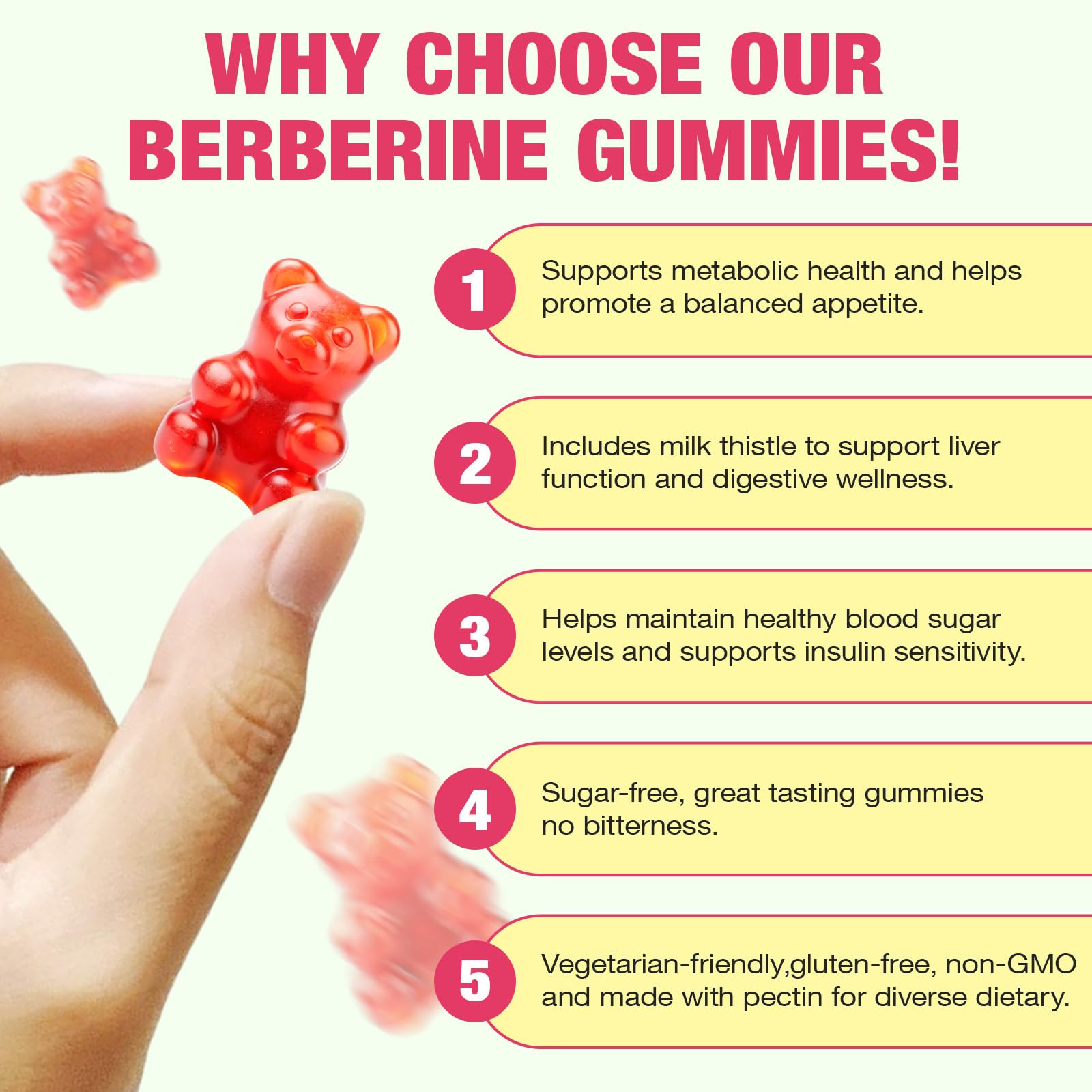 CSDLQNF Berberine Gummies with Cinnamon & Milk Thistle – Sugar-Free Watermelon (60 Count)