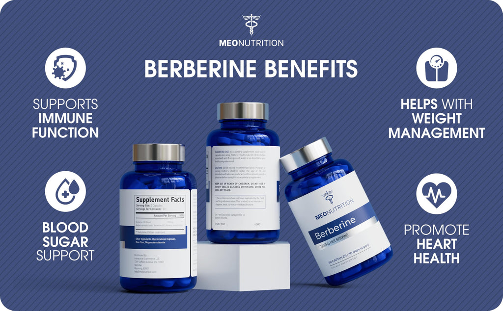 Meo Nutrition Berberine Supplement 1200mg HCI - 60 Capsules | Third-Party Lab Tested, Non-GMO, GMP Certified