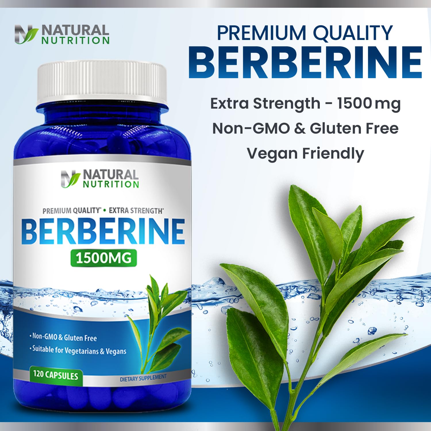 Natural Berberine HCL Extra Strength 1500mg - 120 Capsules | Gluten Free & Non-GMO
