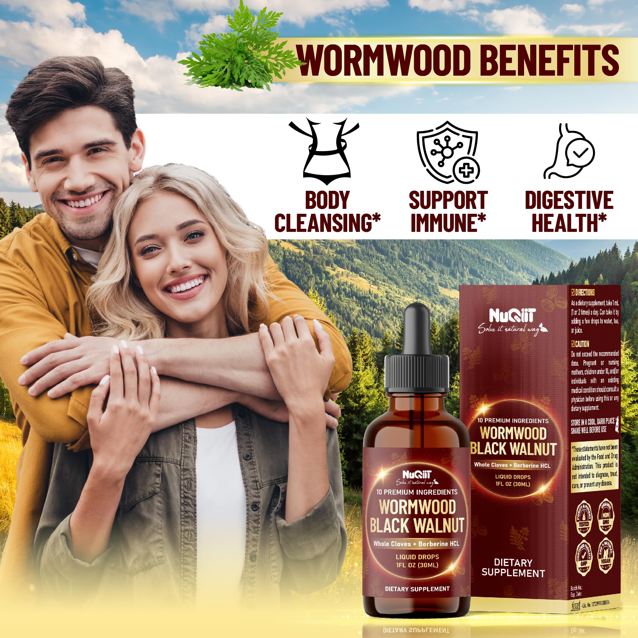 10in1 Wormwood Liquid Drops with Wormwood, Black Walnut, Whole Cloves, Berberine, Milk Thistle, Turmeric, Ginger, Milk Thistle and More - 30ml Liquid Drops for 30Days
