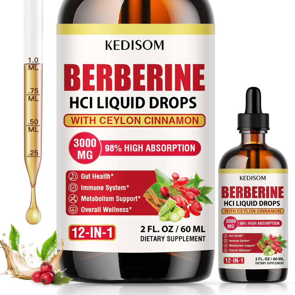 12-in-1 Berberine Liquid Drops – 2 Fl Oz, 3000mg Liposomal Berberine HCL with Cinnamon & Turmeric