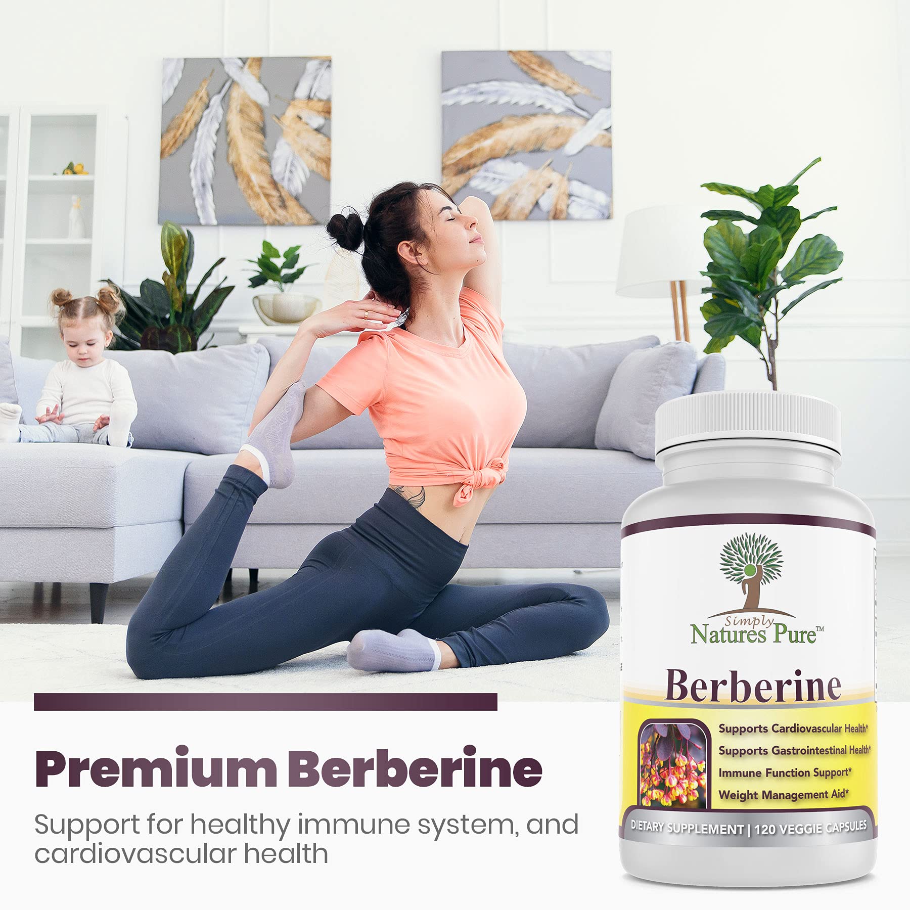 Simply Nature’s Pure Berberine HCl 500mg - 120 Capsules | Heart & GI Support