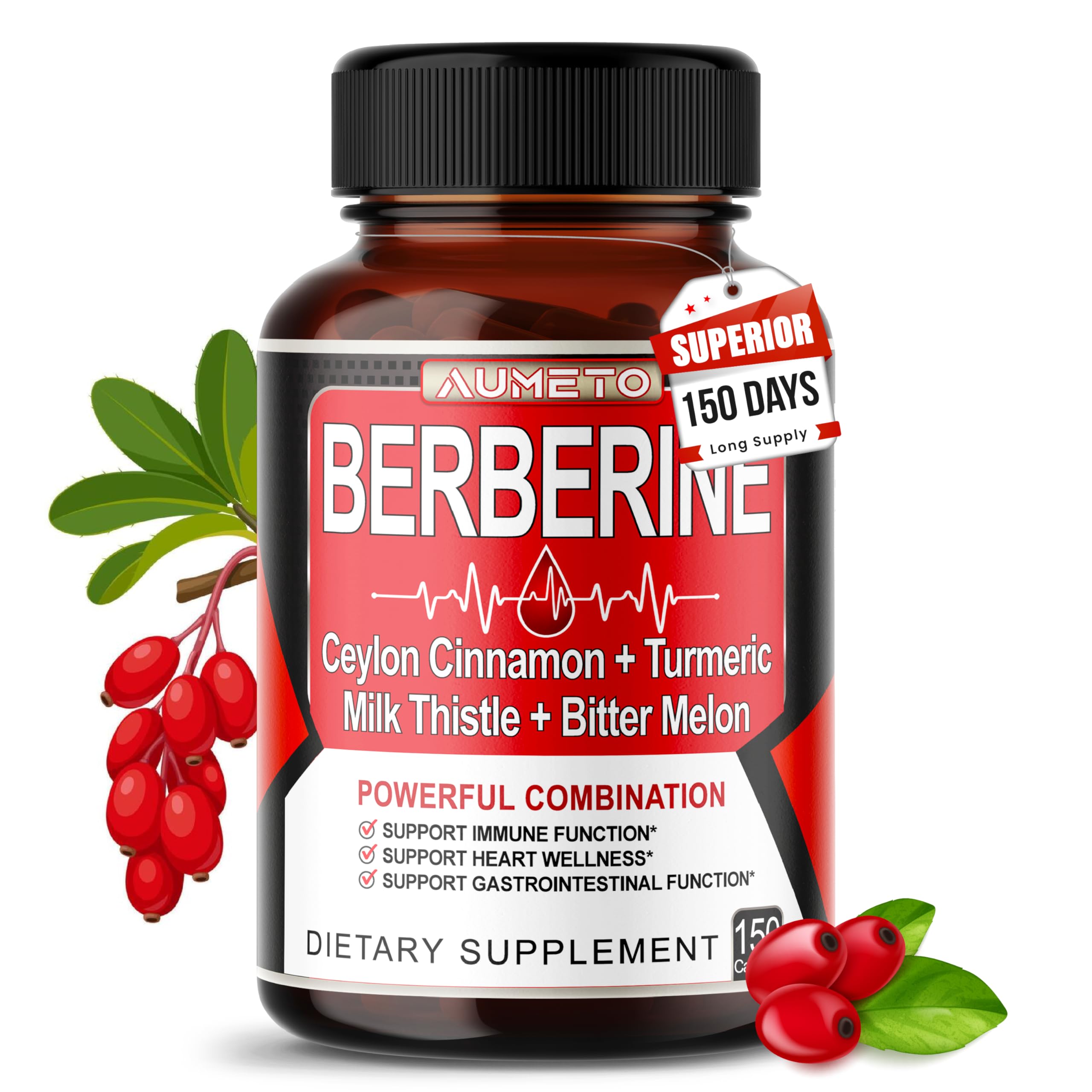 Berberine Supplement with Cinnamon, Turmeric & Milk Thistle – 150 Count