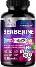 Berberine HCL 1200mg Supplement – High-Absorption Berberine HCL Capsules for Heart Health & Immune Support | Vegan, Gluten-Free, Non-GMO – 60 Veggie Capsules