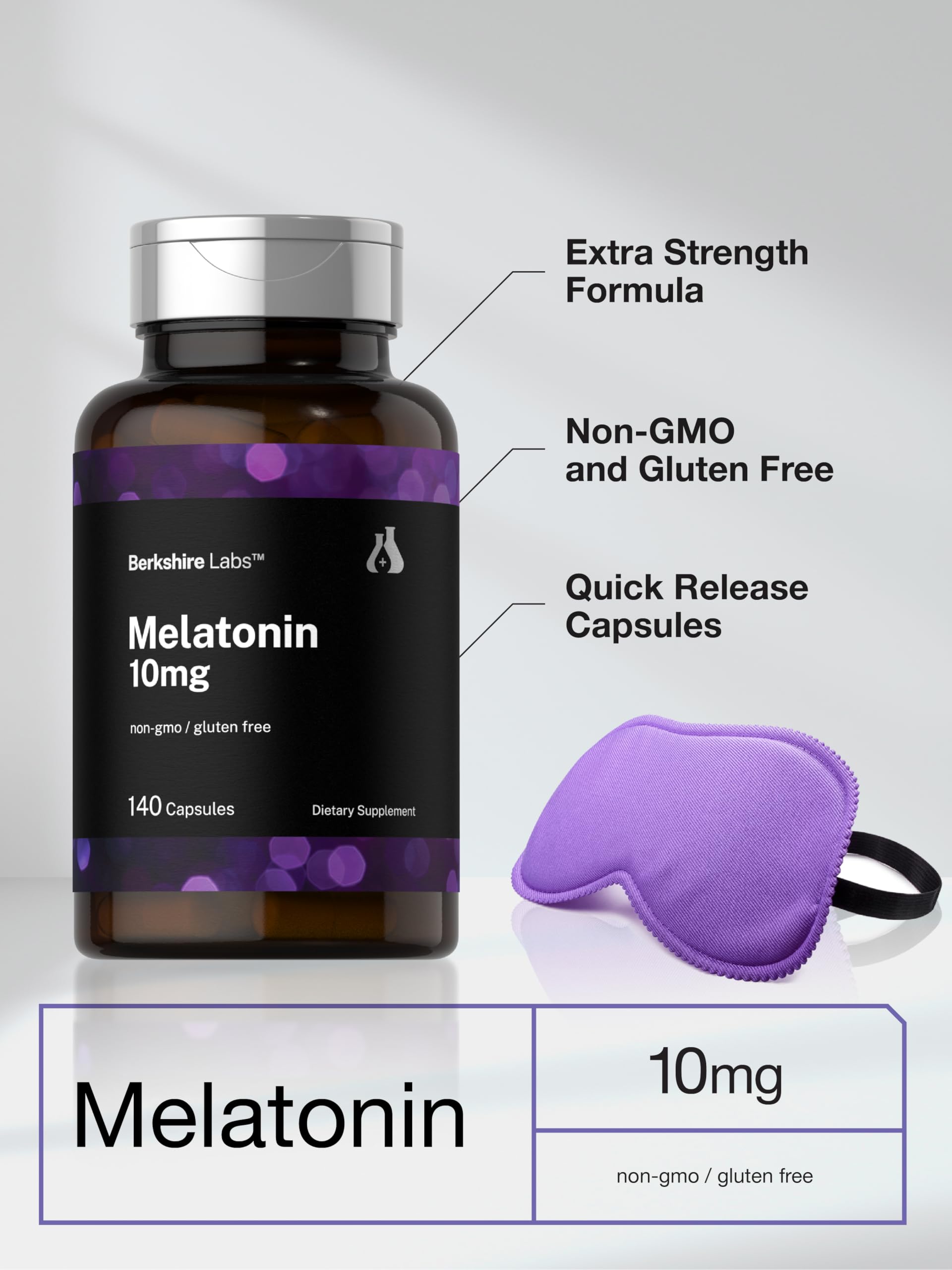 Horbäach Berkshire Labs Melatonin 10mg | 140 Quick Release Capsules | Extra Strength | Non-GMO Gluten Free