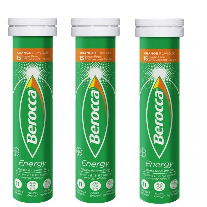 Berocca Orange Effervescent Tablets 45-Count | 12 Vitamins & Minerals