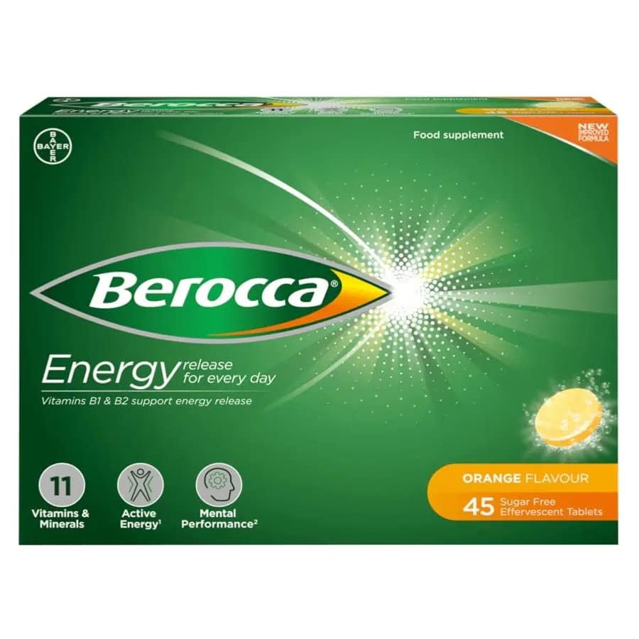 Berocca Orange Effervescent Tablets 45-Count | 12 Vitamins & Minerals