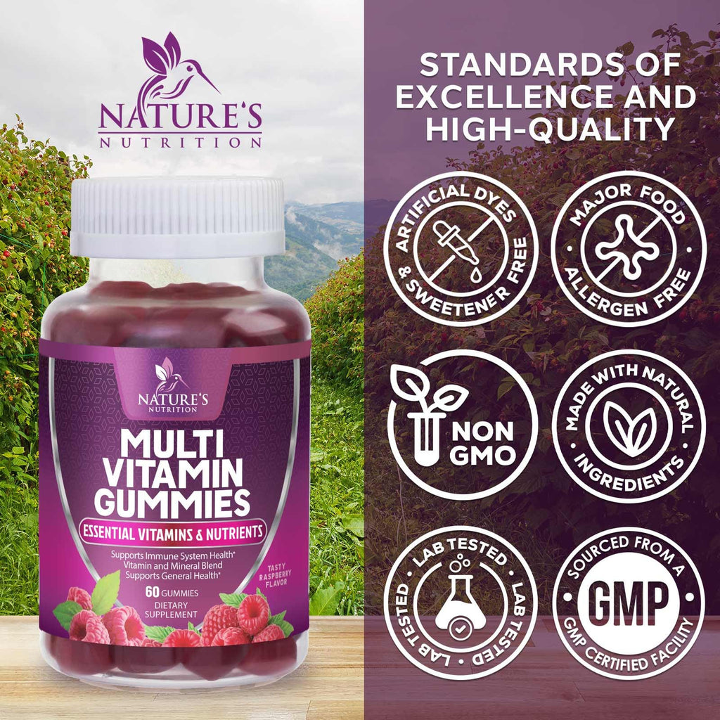 Multivitamin Gummies for Adults – Vitamins A, C, D & B12 | For Women & Men | Nature's Multi VIT Vitamin (60 Gummies)