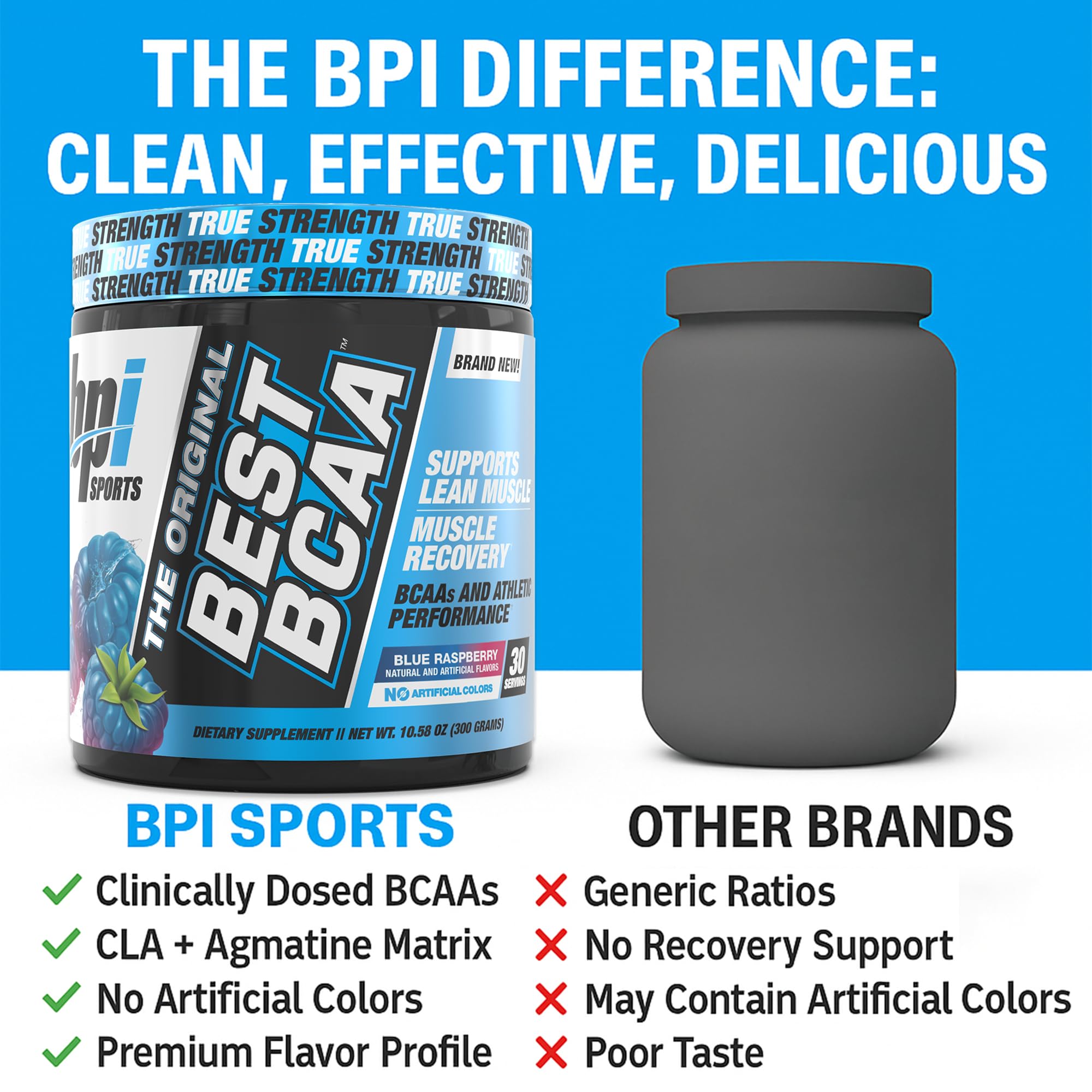 BPI Sports Best BCAA - Blue Raspberry Powder (60 Servings, 21.12 oz)